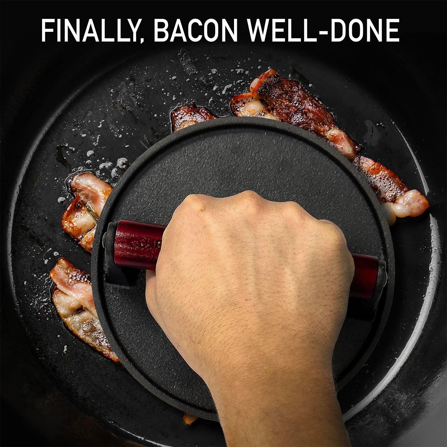 Rectangular and Round Cast Iron Grill Press with Red Wood Handle