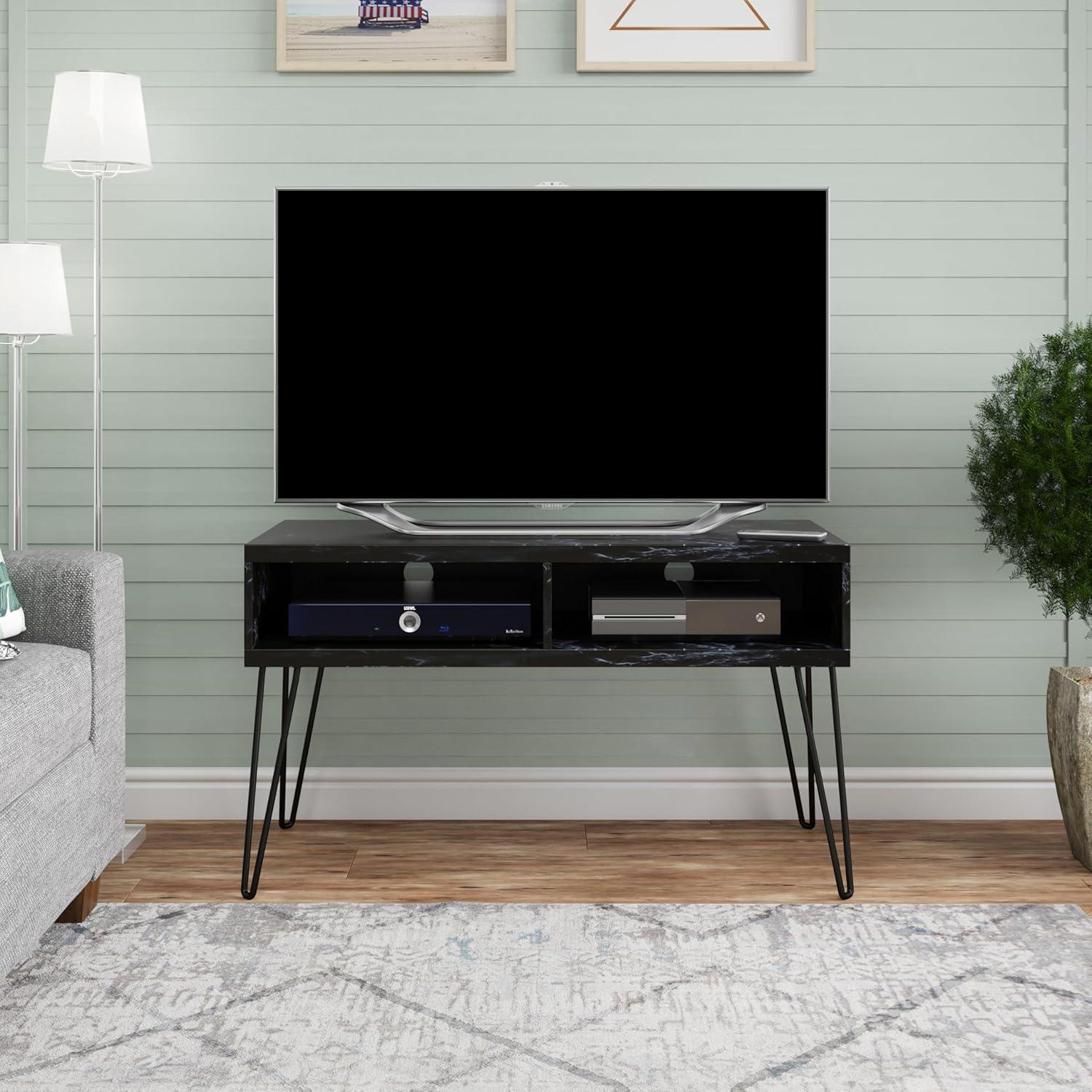 Athena 42'' Sleek Black Faux Marble TV Stand