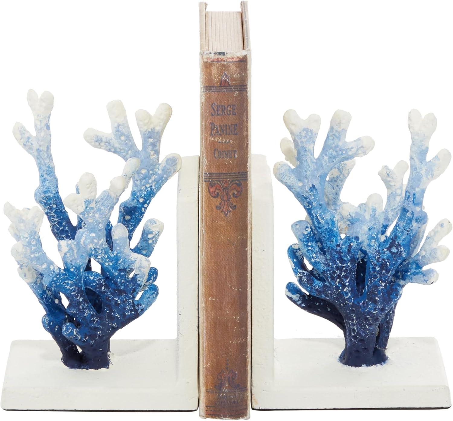 Blue and White Iron Coral Novelty Bookends, Set of 2