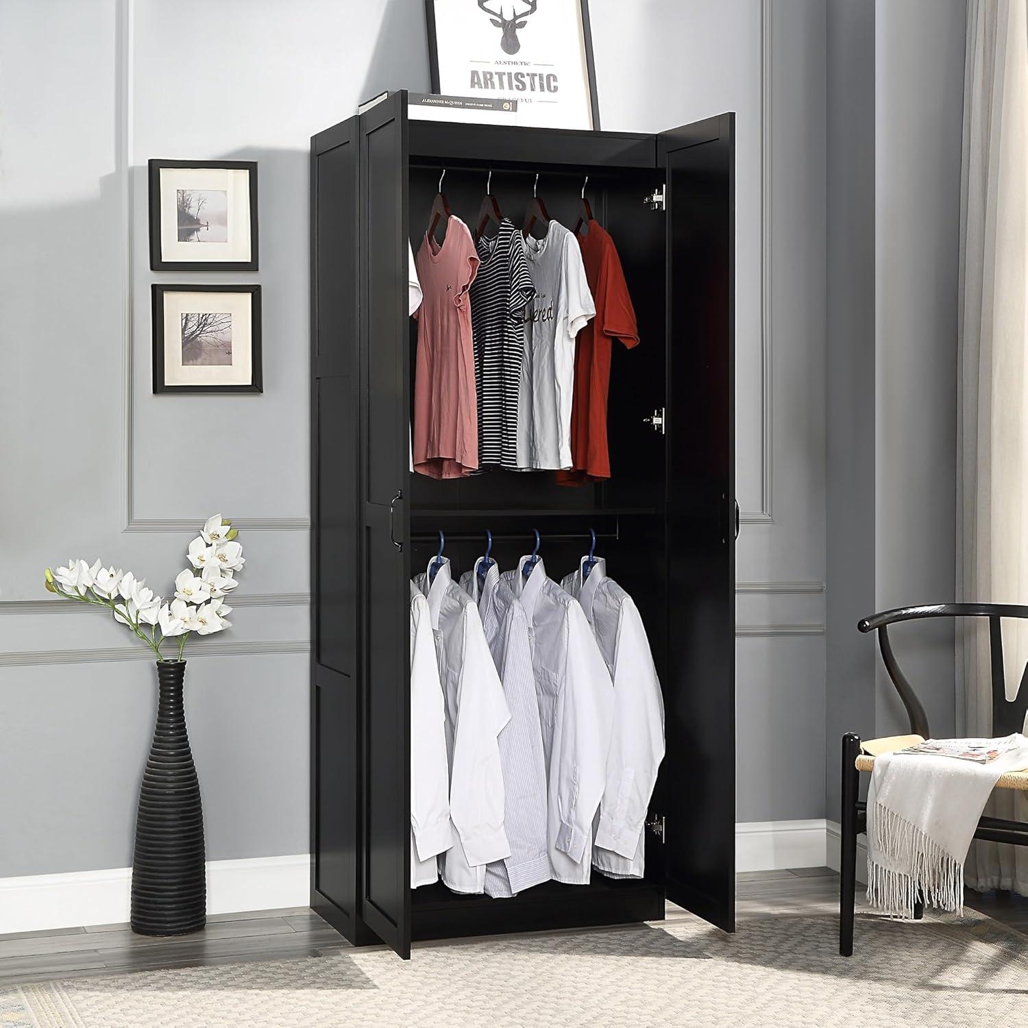 Hopkins Modern 4 Shelf Storage Closet Black - Manhattan Comfort: MDF, European Hinges, 71" High