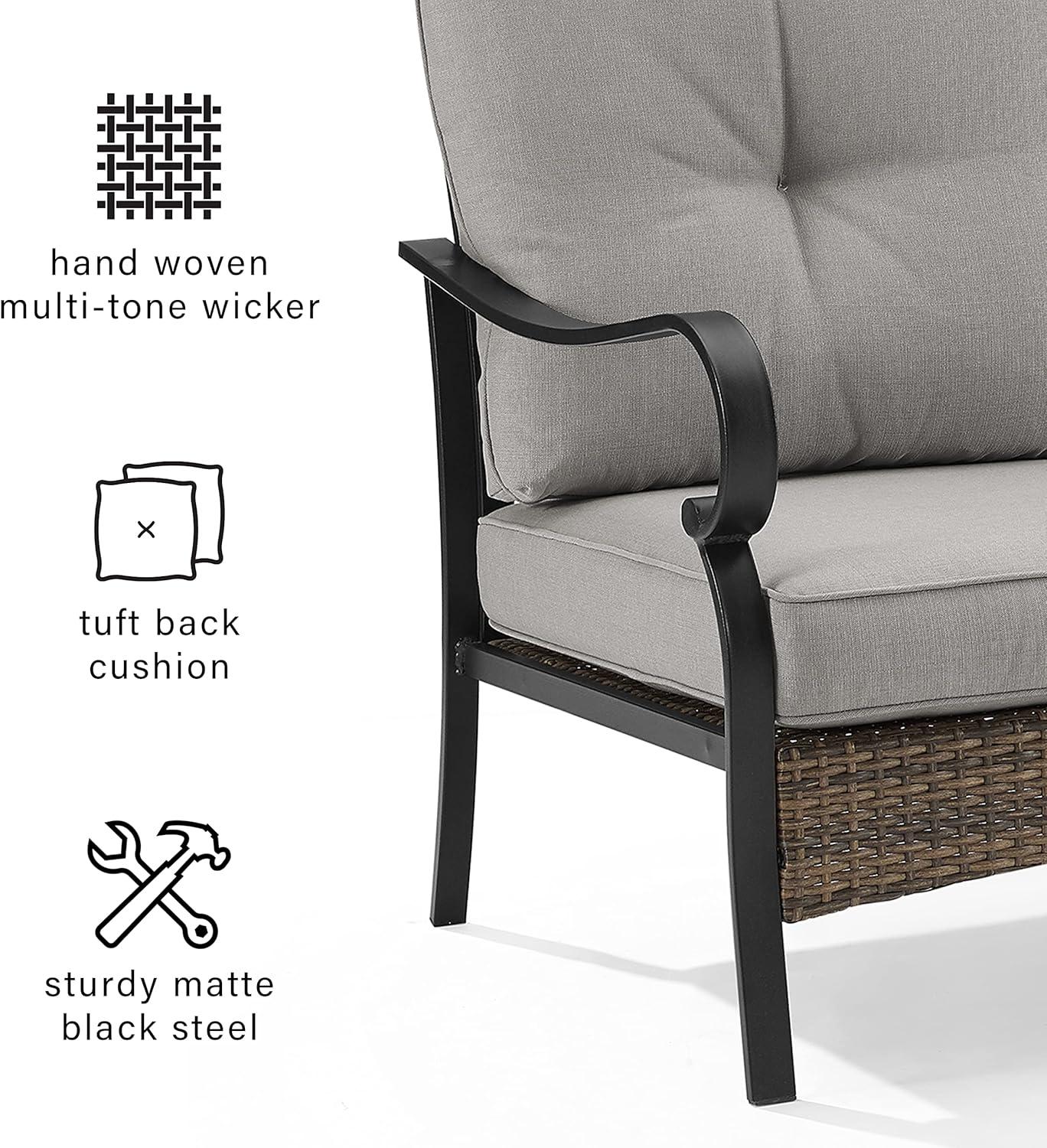 2pk Dahlia Outdoor Steel Arm Chairs Taupe/Matte Black - Crosley: Padded, Weather-Resistant Patio Seating