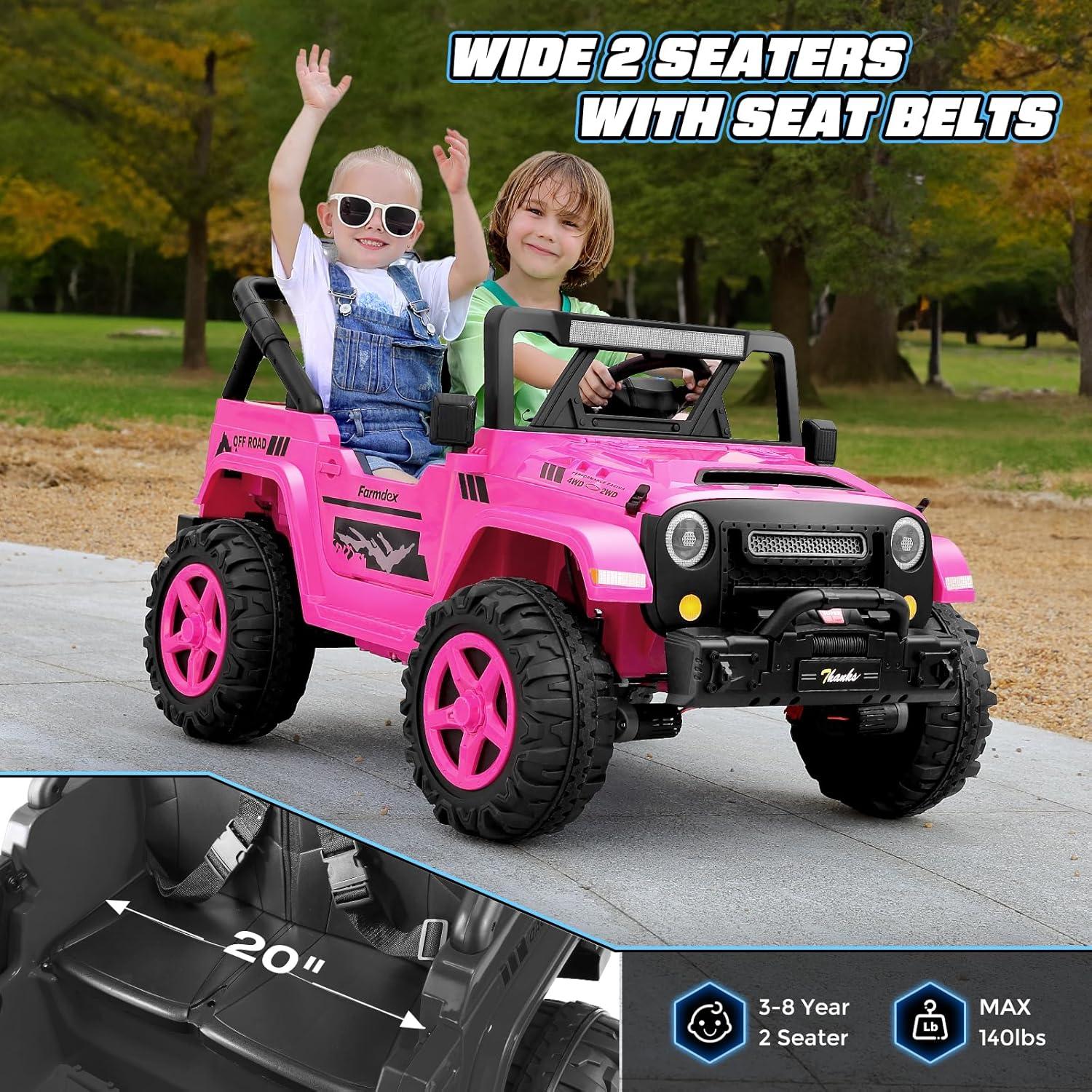 Ancheer Alex 24V 4WD//2WD Ride On Jeep Truck,2 Seater Kids UTV With 4X200w Powerful Engine,Remote Control,Bluetooth,20 Wide Seat,Vehicles for Kids Toddlers