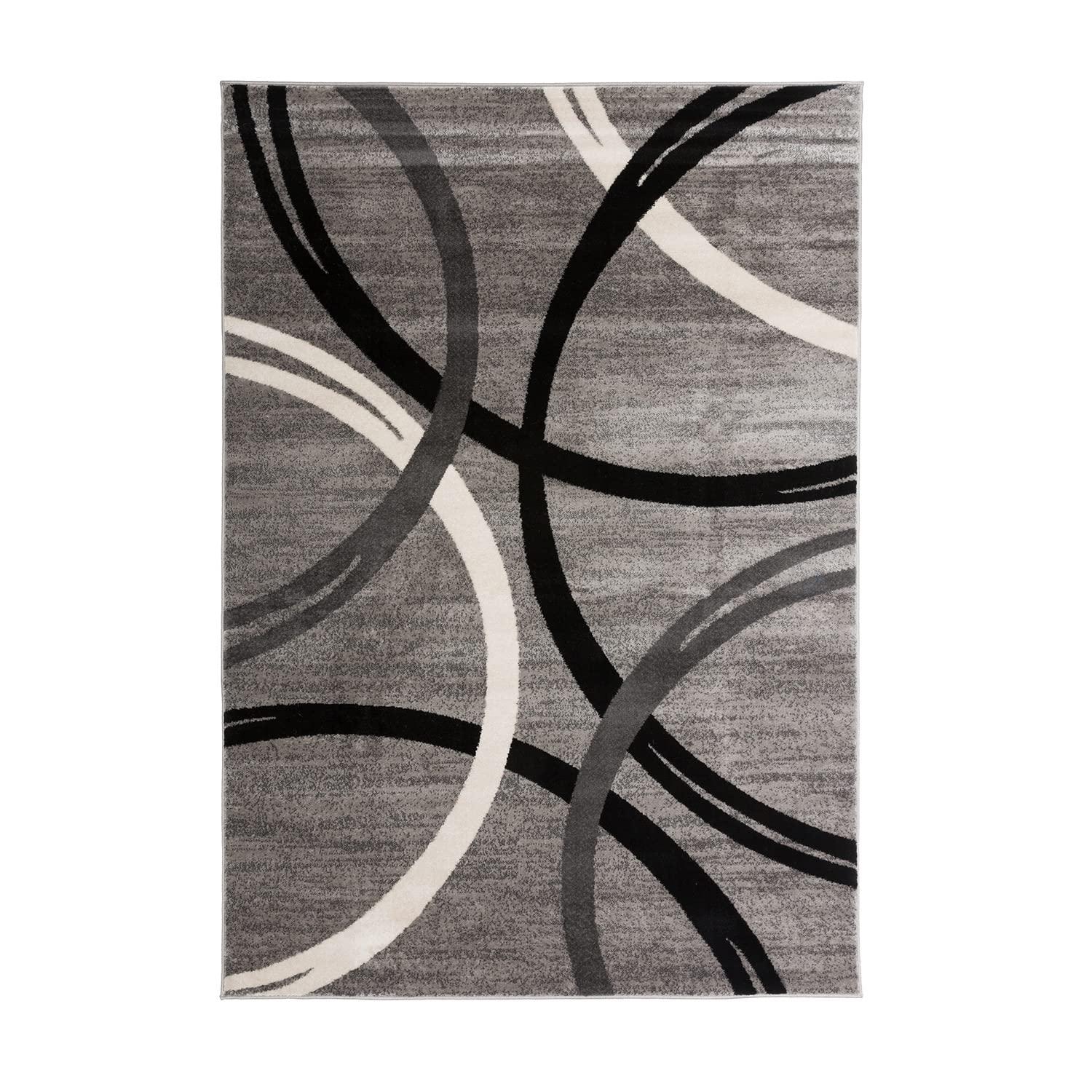 World Rug Gallery Contemporary Abstract Circles Design Gray 5'3" x 7'3" Area Rug