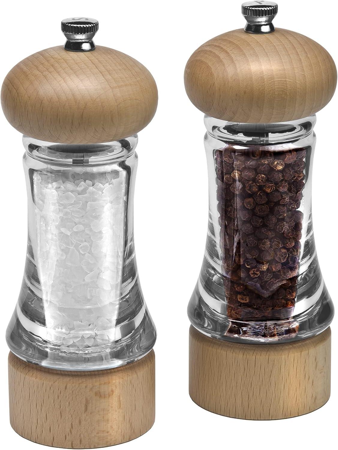 Beech Wood and Clear Acrylic Salt and Pepper Mill Set