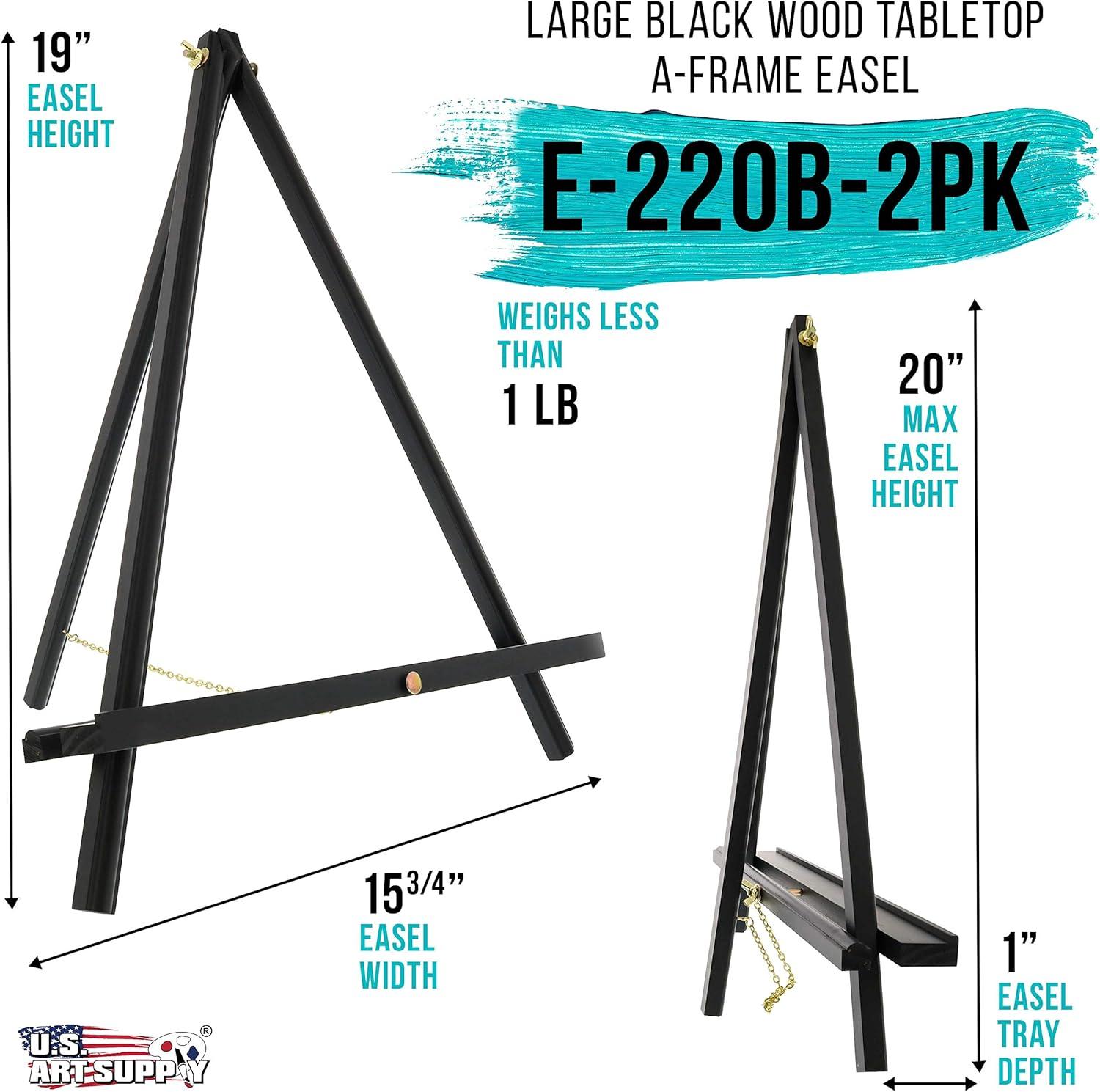 20" Black Pinewood Adjustable A-Frame Artist Easel Pack