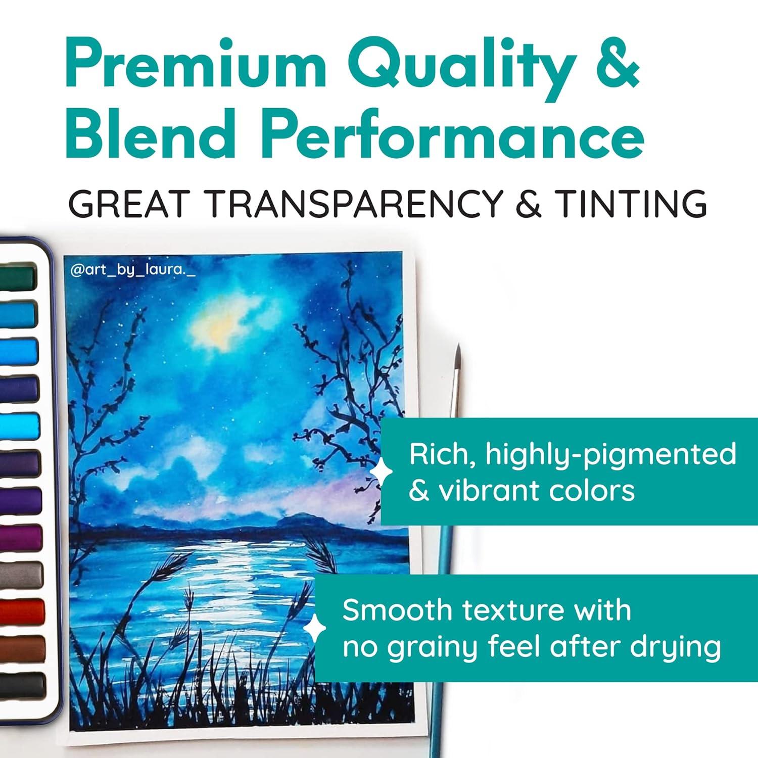 MozArt Essential Watercolor Paint Set, 24 Colors and Brush