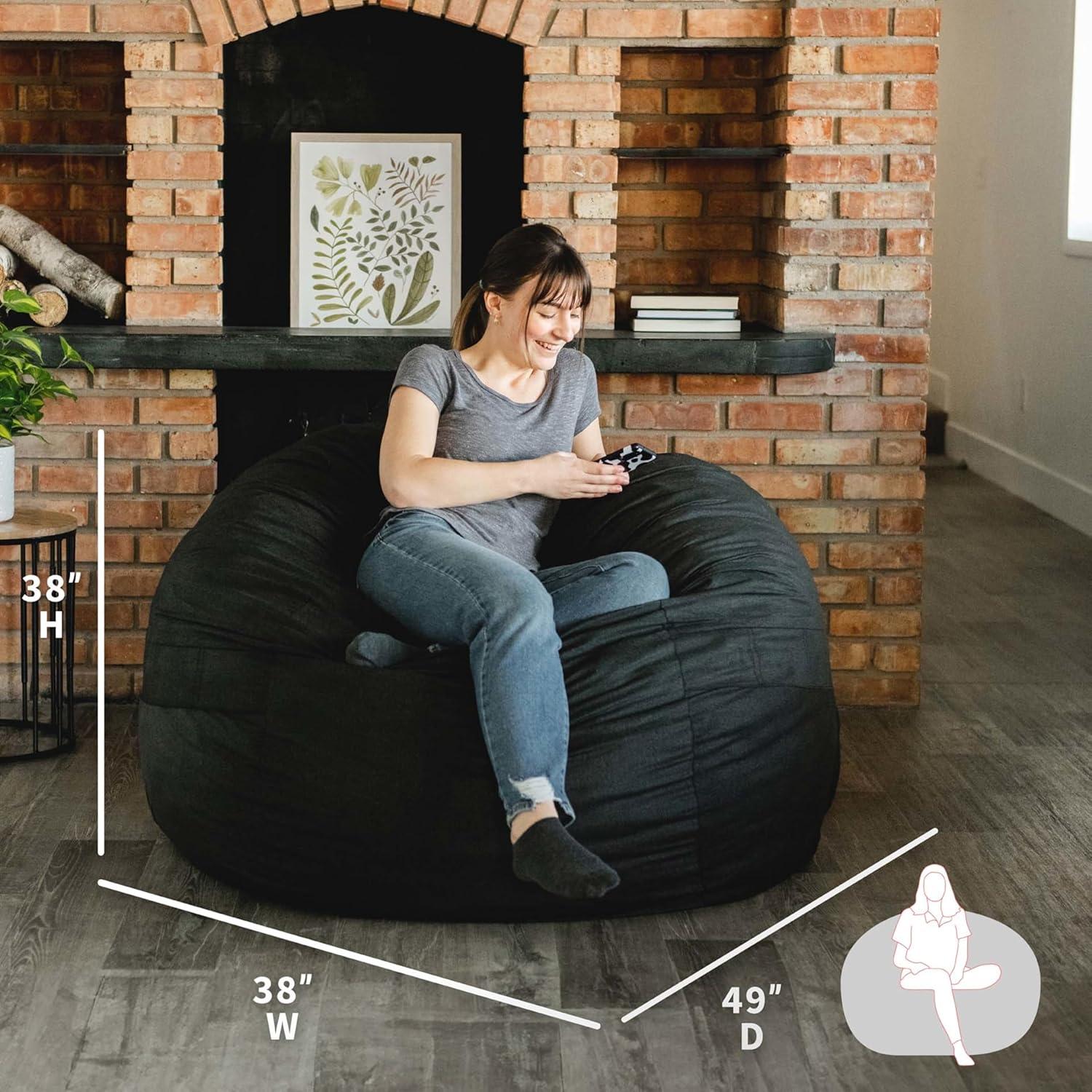 Big Joe Large 4 Foot Foam Filled Bean Bag Chair with Soft Removeable Cover