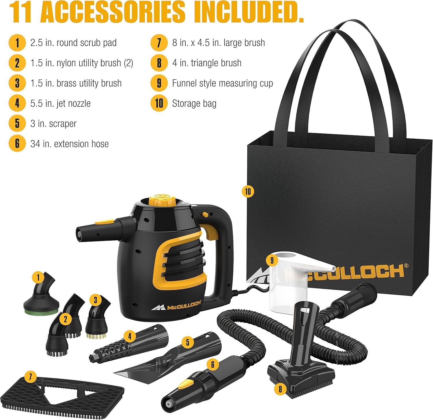 MC1230 Handheld Steam Cleaner, 10 Minute Runtime, 11 Accessories: Jet Nozzle, Brushes, & More - Built for Home, Tile, Grout, Carpet, Furniture, Car Detailing, & Commercial Deep Cleaning