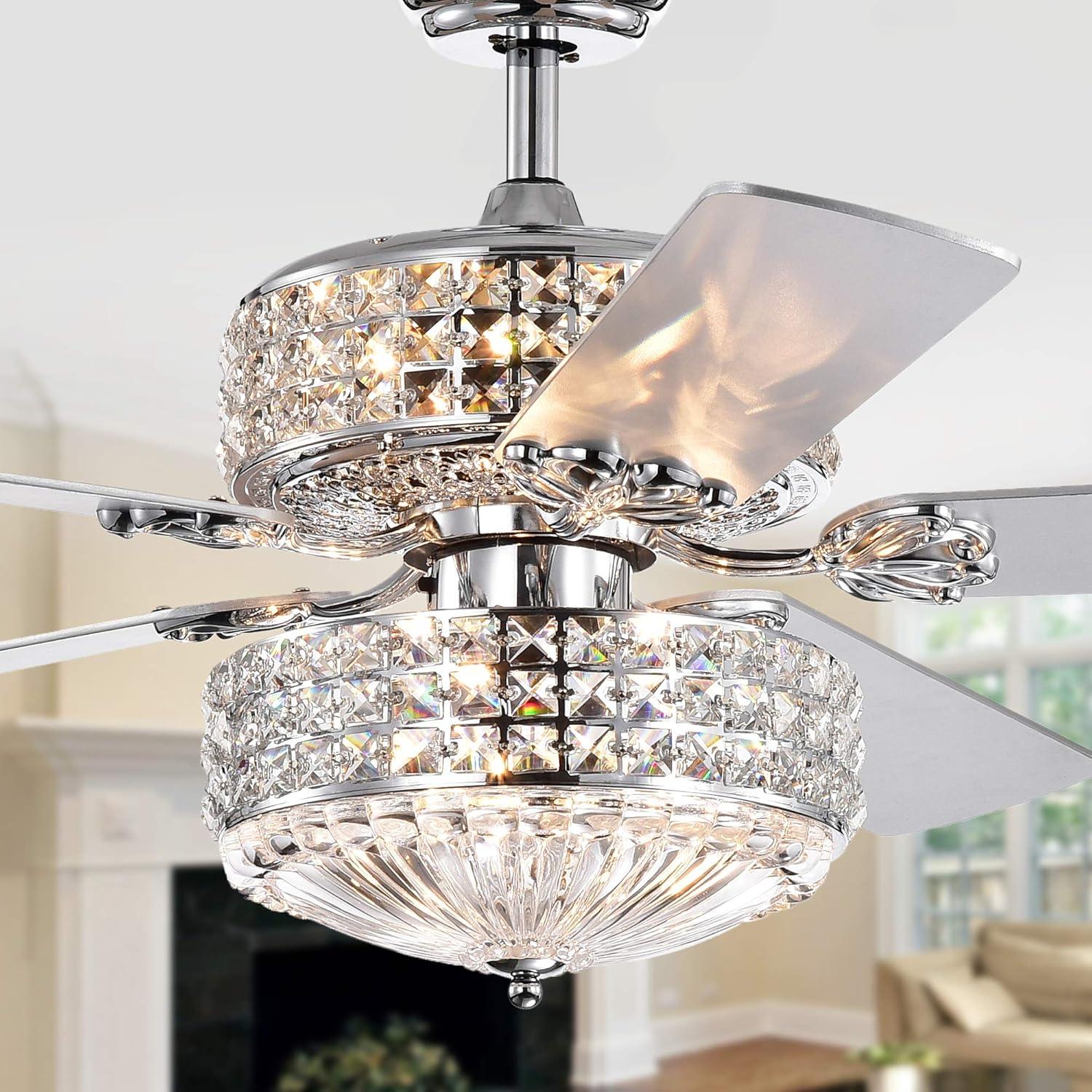 Germane Chrome Dual Lamp 52-inch Lighted Ceiling Fan w Crystal Shades (includes Remote and Light Kit)