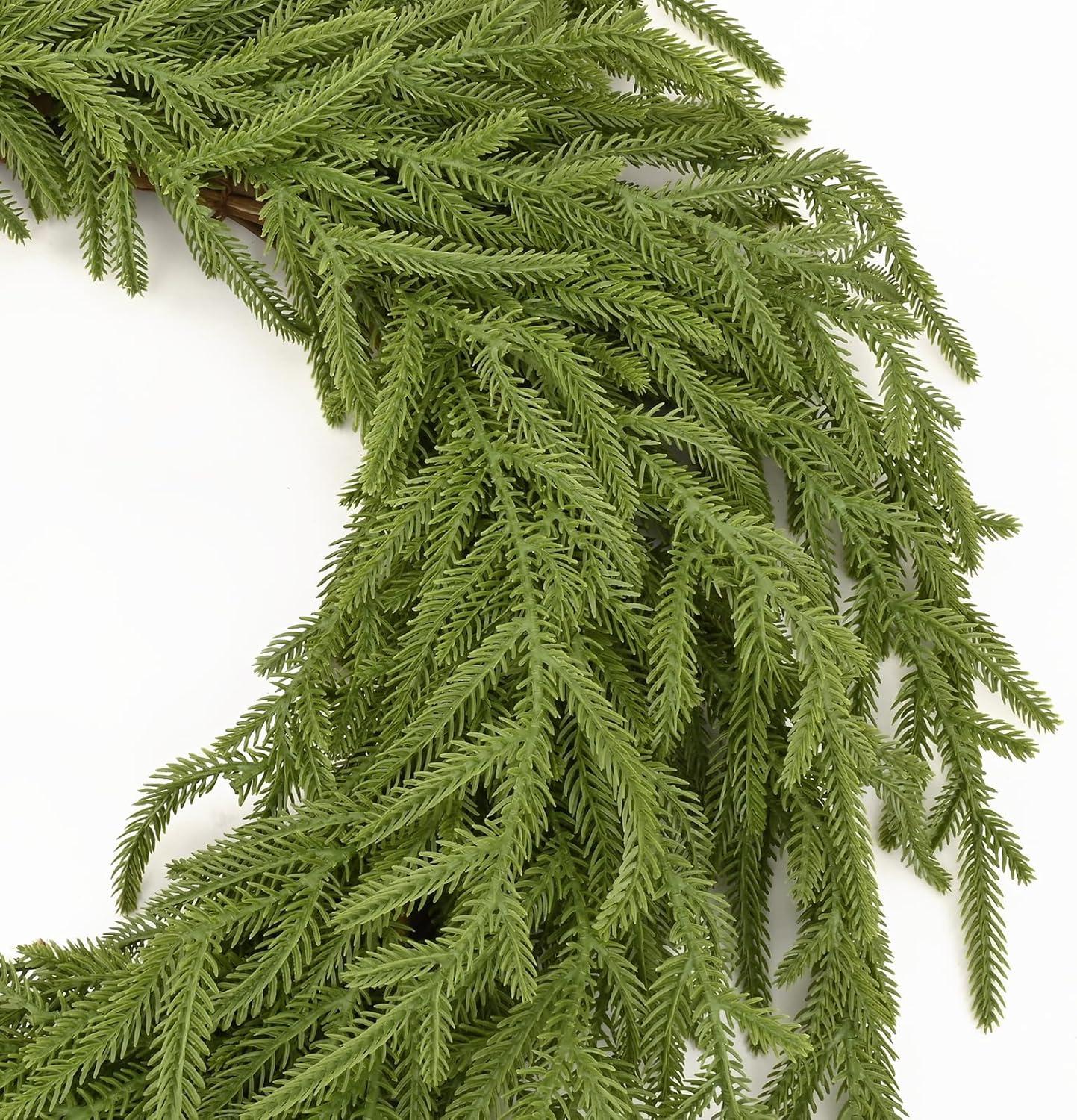 24-Inch Artificial Pine Christmas Wreath with Lights and Ribbon