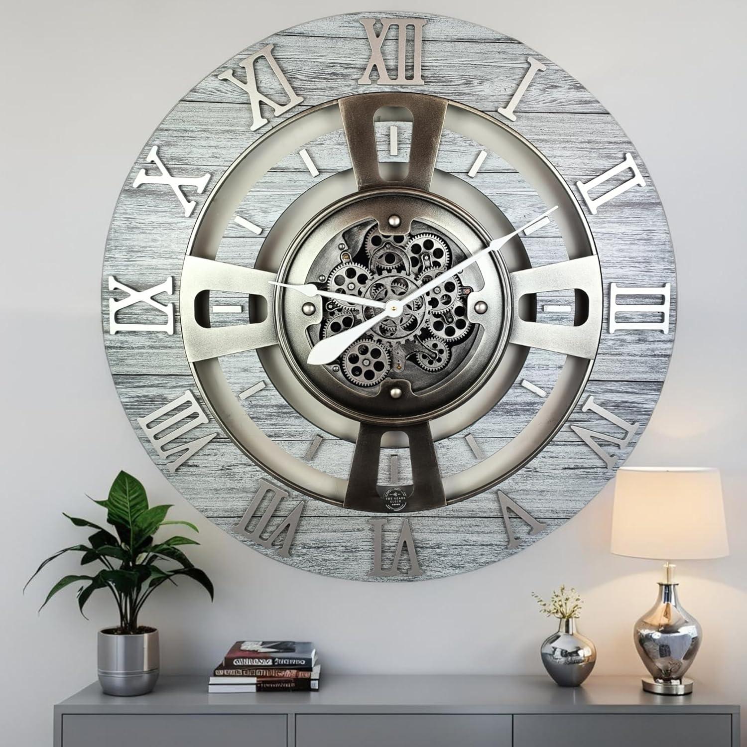 The Gears Clock Wall Clock 36" Oversized for Living Room decor with Real Moving Gears England Collection & Reviews | Wayfair