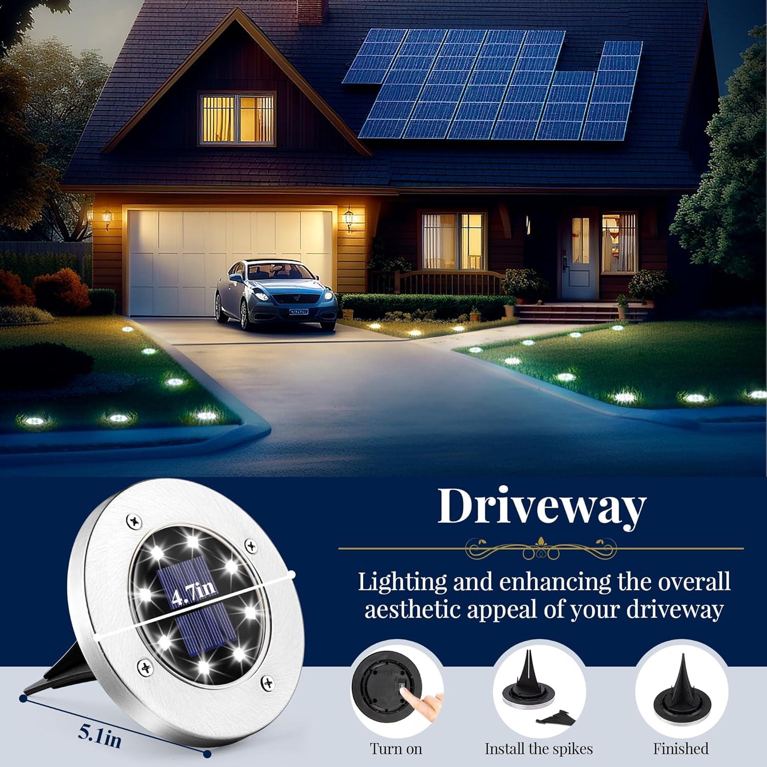 12 Pack Cool White Solar LED Pathway Lights