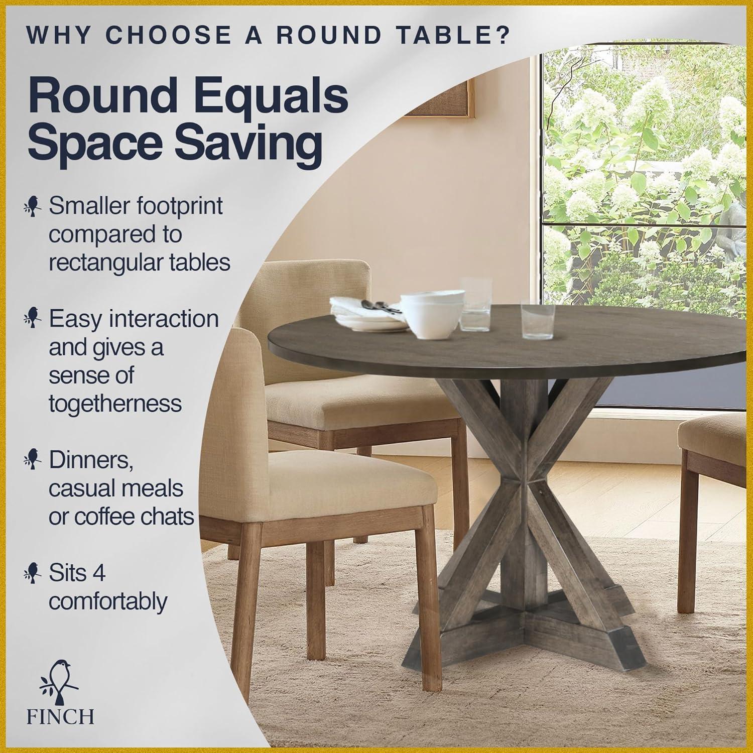 Finch Alfred Round Solid Wood Rustic Dining Table