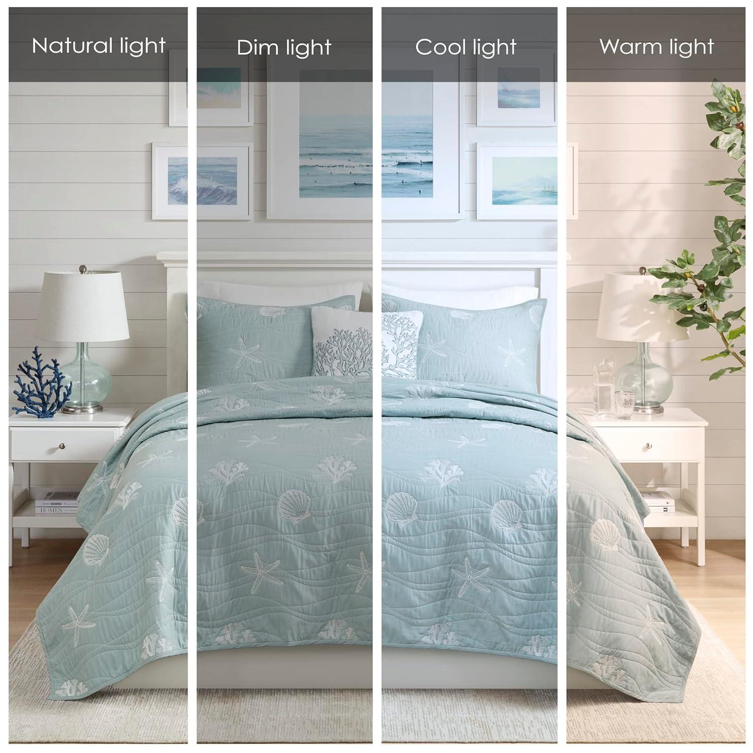 Harbor House Seaside 4 Piece Cotton Reversible Embroidered Quilt Set