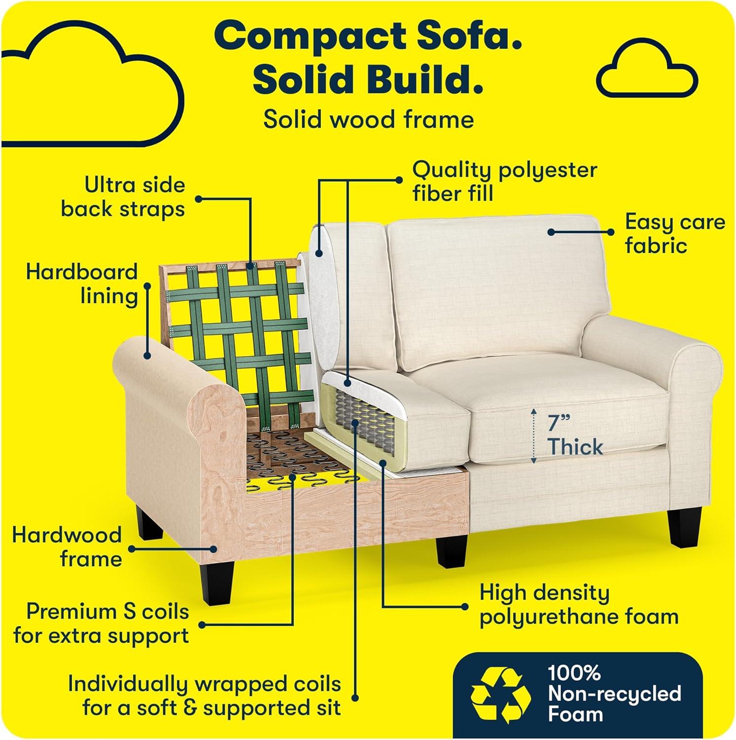 Serta Copenhagen 61" Rolled Arm Sofa, Easy Care Fabric, Soft Pillow Back, Pocket Coil Seat Cushions