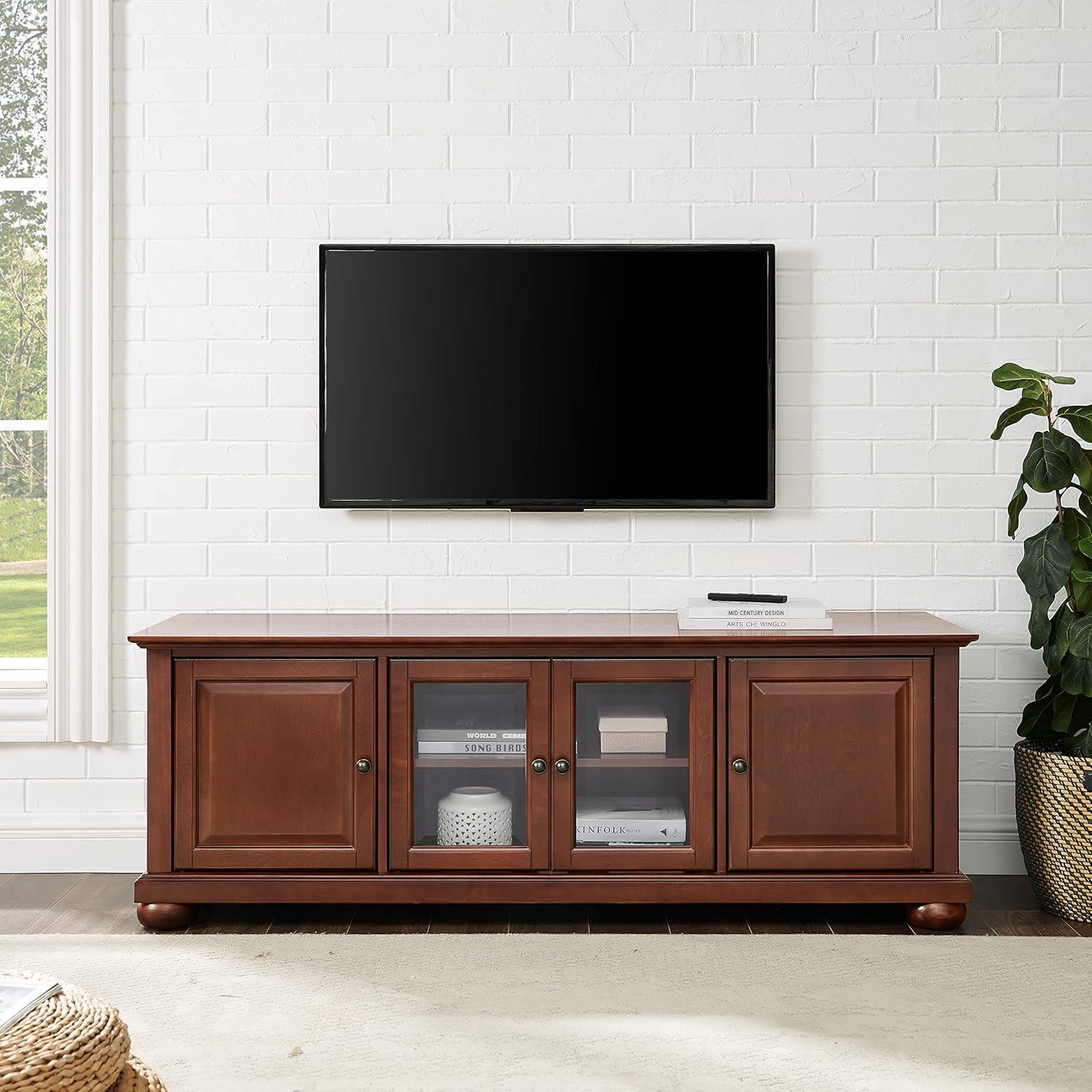 Alexandria TV Stand for TVs up to 60" Mahogany - Crosley: Sleek Design, Media Storage, Cord Management