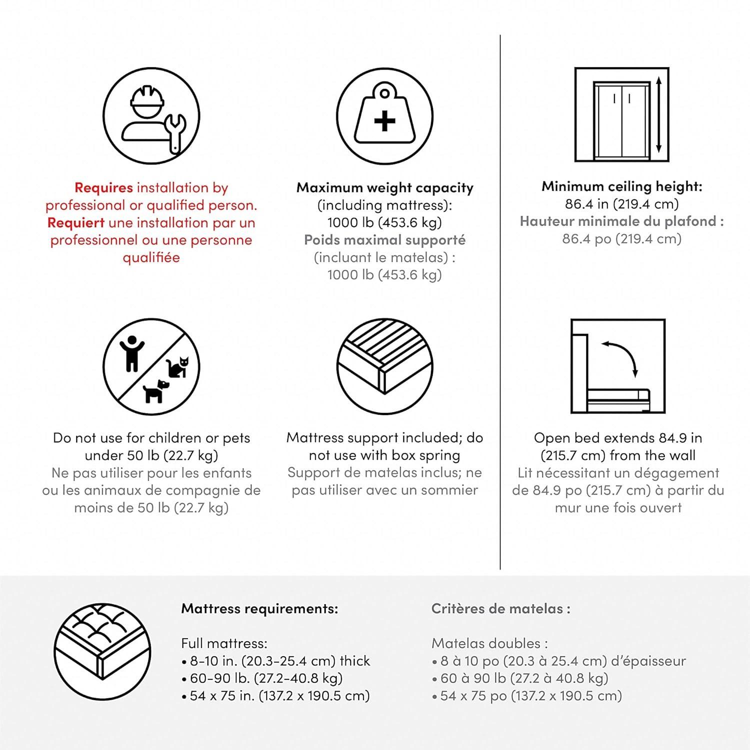 Bestar Orion 89" Full Murphy Bed with Storage Cabinet in Bark Gray