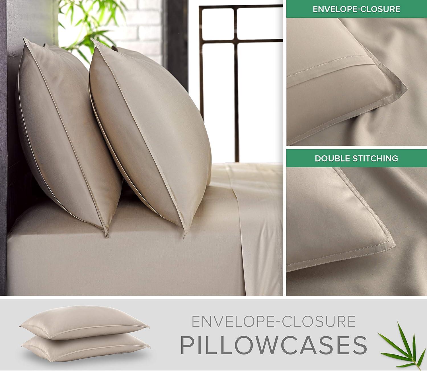 PURE BAMBOO Sheets Queen Size Bed Sheet 4 Piece Set, Genuine 100% Organic Bamboo Viscose, Soft & Cooling, Double Stitching, 16" Deep Pockets, 2 Year Quality Promise (Queen, Jacquard Sand)
