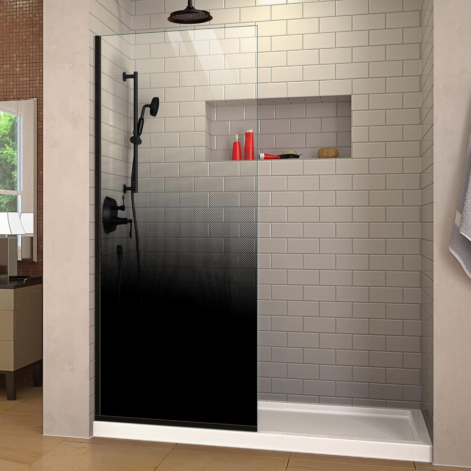 Linea Ombre 34" W x 72" H Frameless Black Frosted Glass Shower Screen