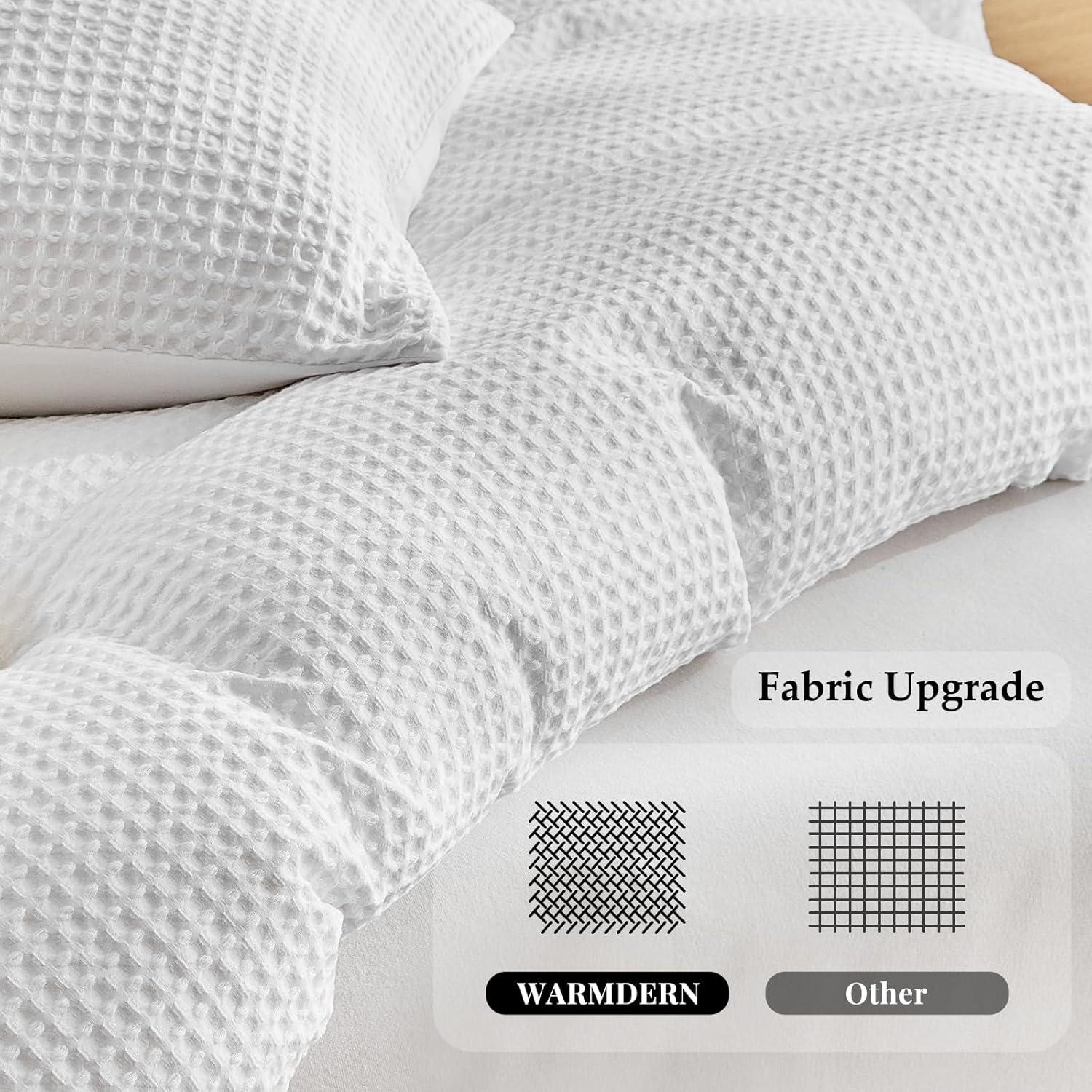 White Waffle Weave Queen Duvet Cover Set with Pillowcases