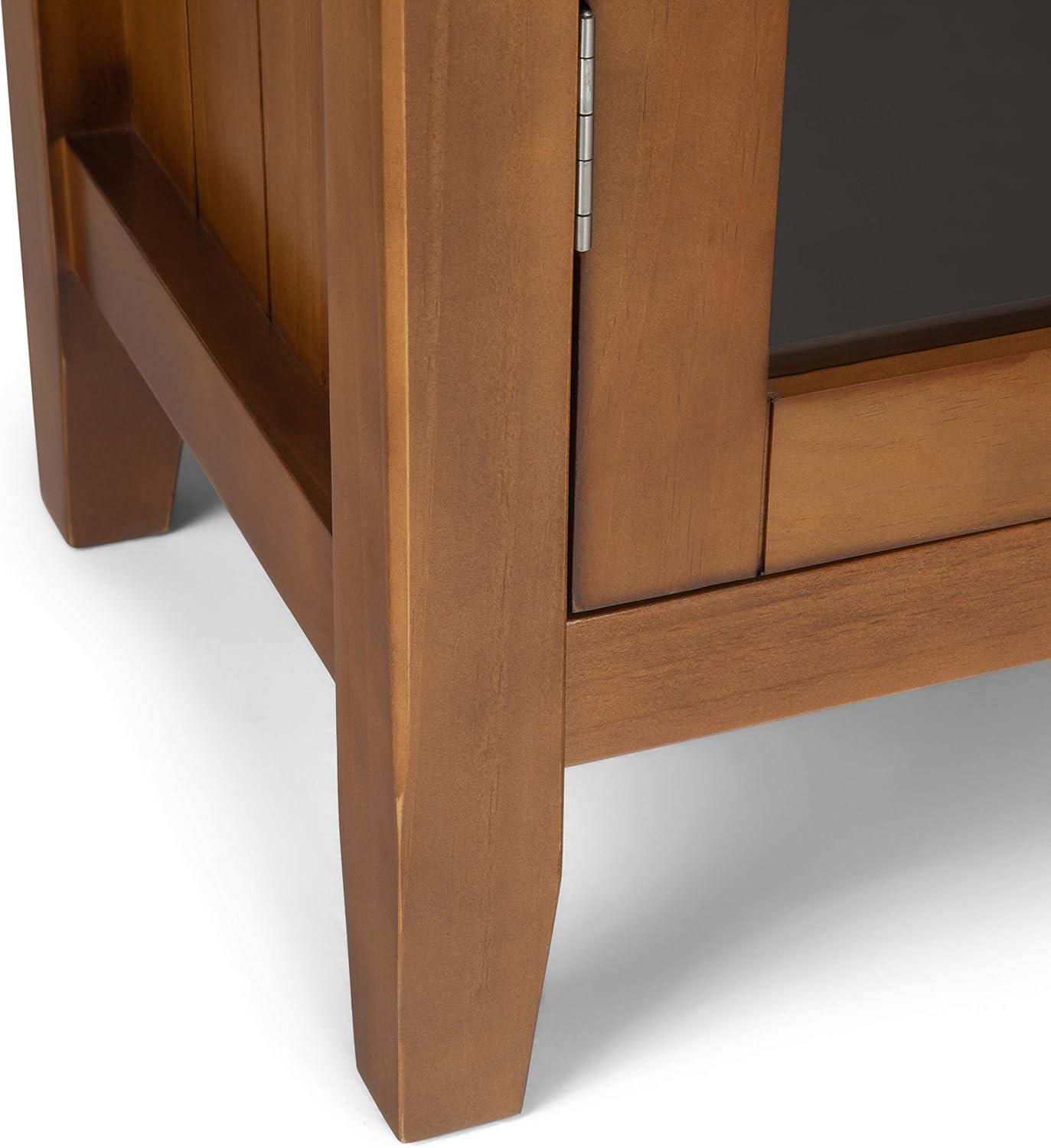 Simpli Home Acadian Solid Wood Shelf Storage Cabinet with Glass Doors and Adjustable Shelves