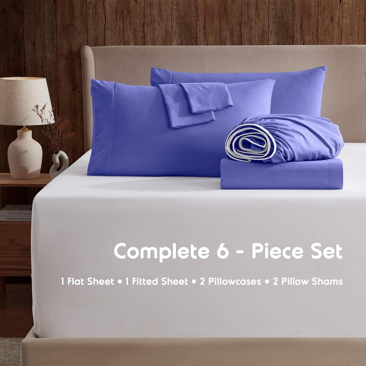 Nestl Extra Deep Pocket 6 Piece Sheet Sets, King Size Sheets & Pillowcases - Royal Blue
