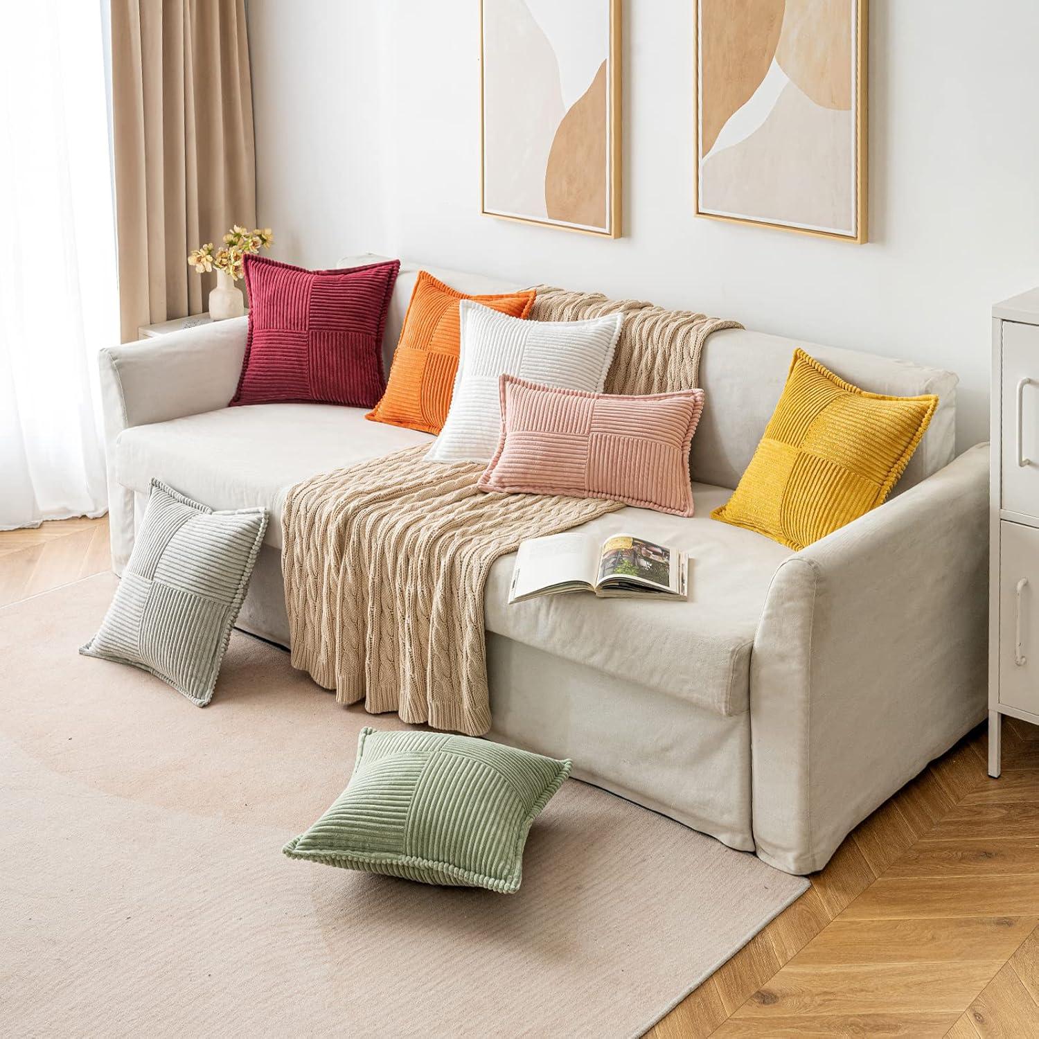 Line Apparel ecommerce Corduroy Pillow Covers With Splicing Set Of 2