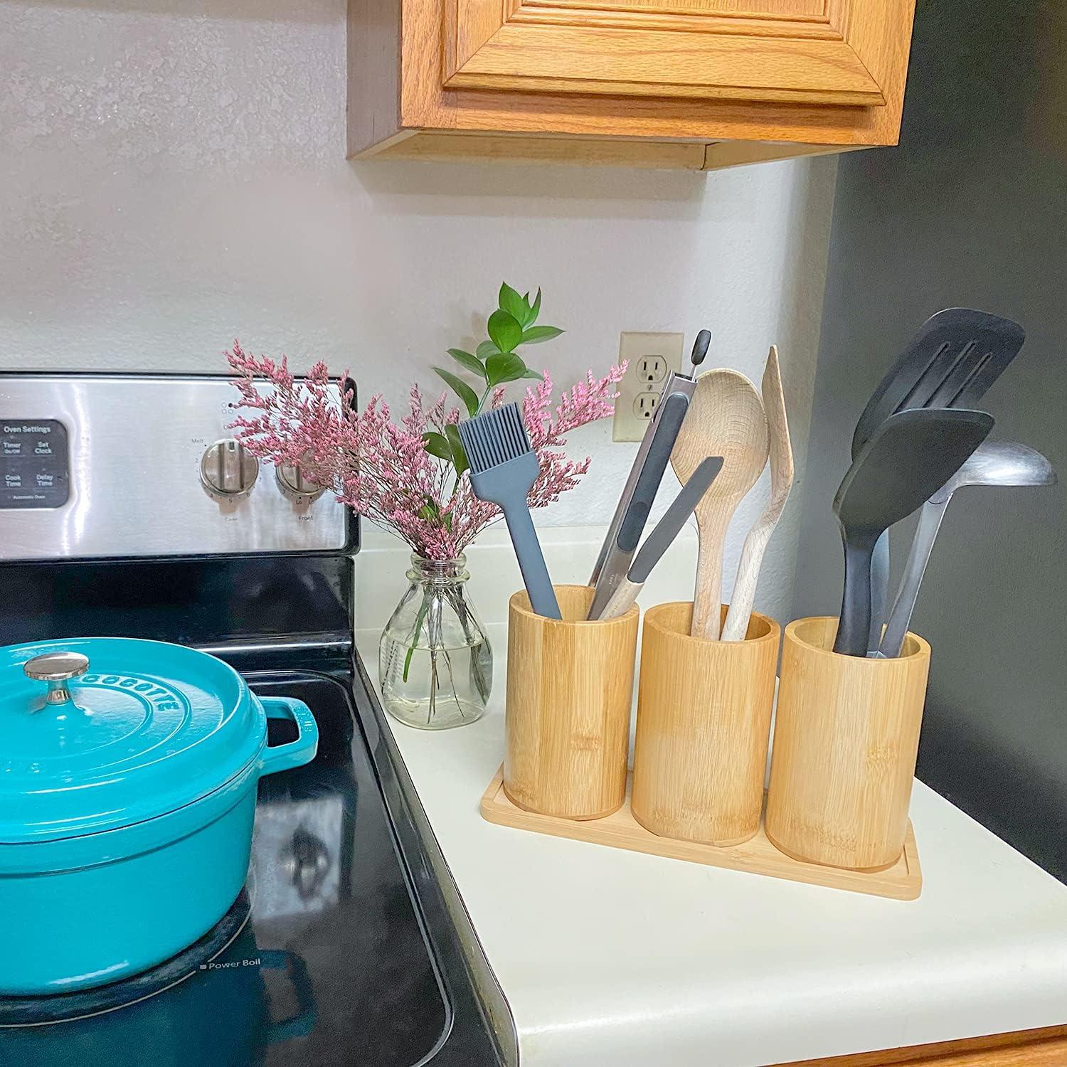 Bamboo Polished Utensil Caddy with Tray