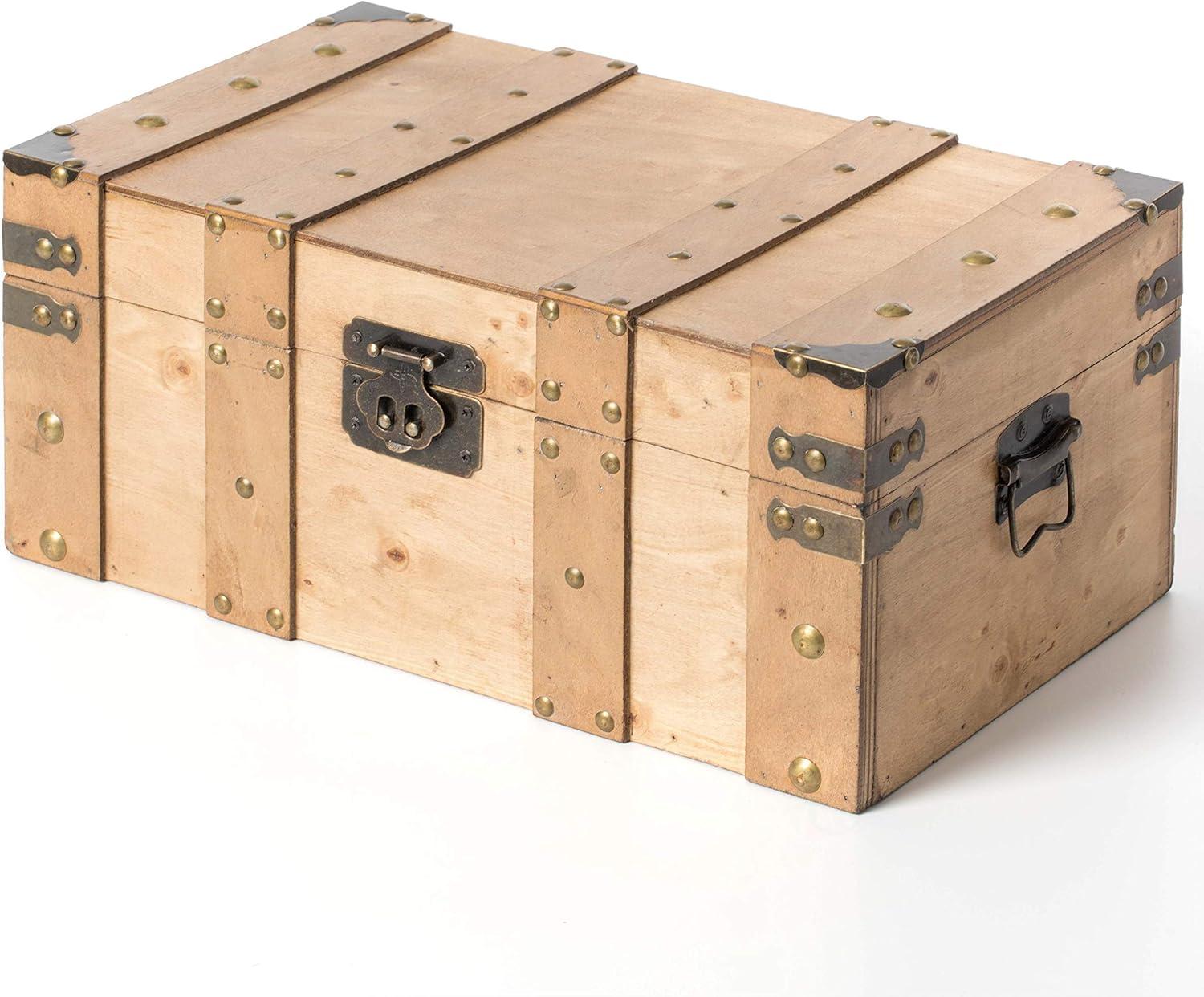 Vintiquewise Natural Wooden Style Trunk with Handles , Large