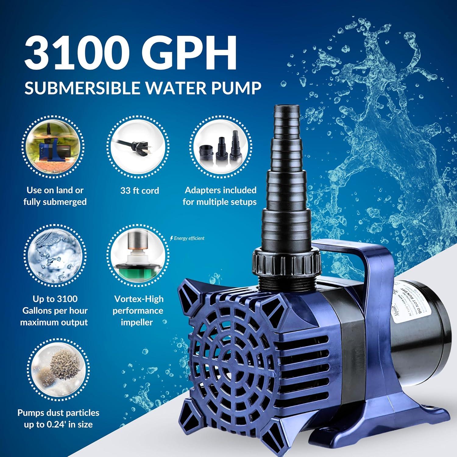 3100GPH Cyclone Pump with 33' Cord - Blue - Alpine Corporation: Submersible, Ceramic Shaft, Vortex Impeller