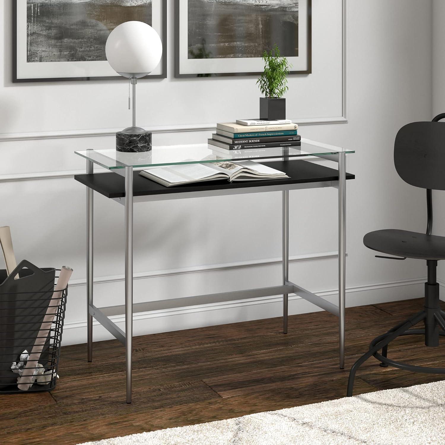 Silver and Black Glass Writing Desk with Graduated Legs