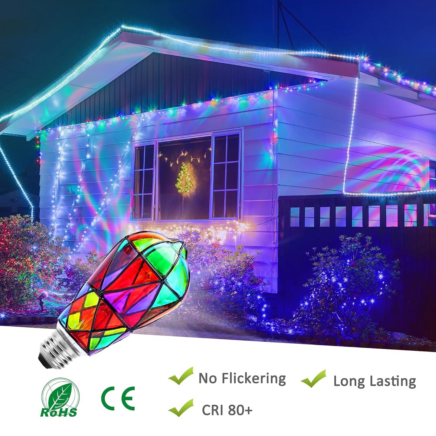 4 Pack Stained Glass Light Bulbs, LED Edison Light Bulb E26 3.5W Replacement Light Bulbs Tiffany Style for Bedroom Living Room Home Christmas Decoration