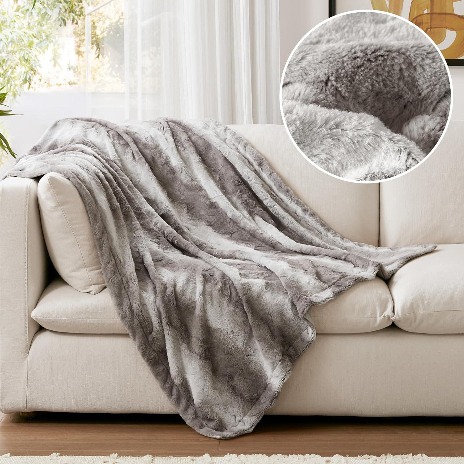 80"x96" Marselle Faux Fur Oversized Bed Throw Blanket Gray