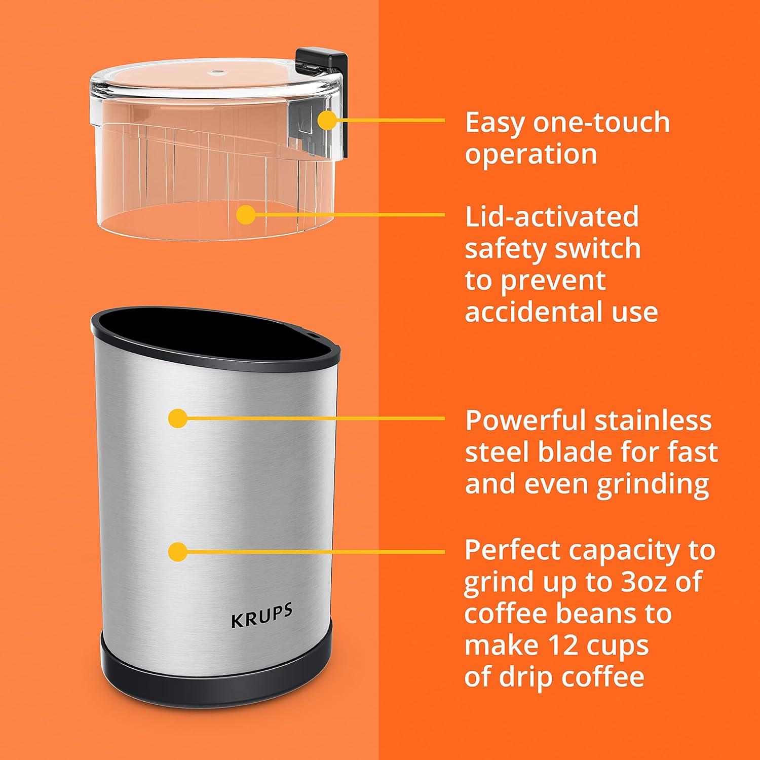 Krups Fast-Touch Stainless Steel Coffee and Spice Grinder, GX204