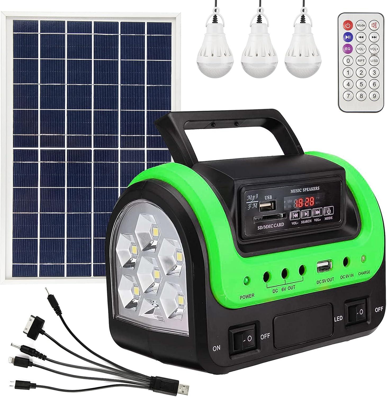 Green Portable Solar Power Station with LED Lights and USB Outlets