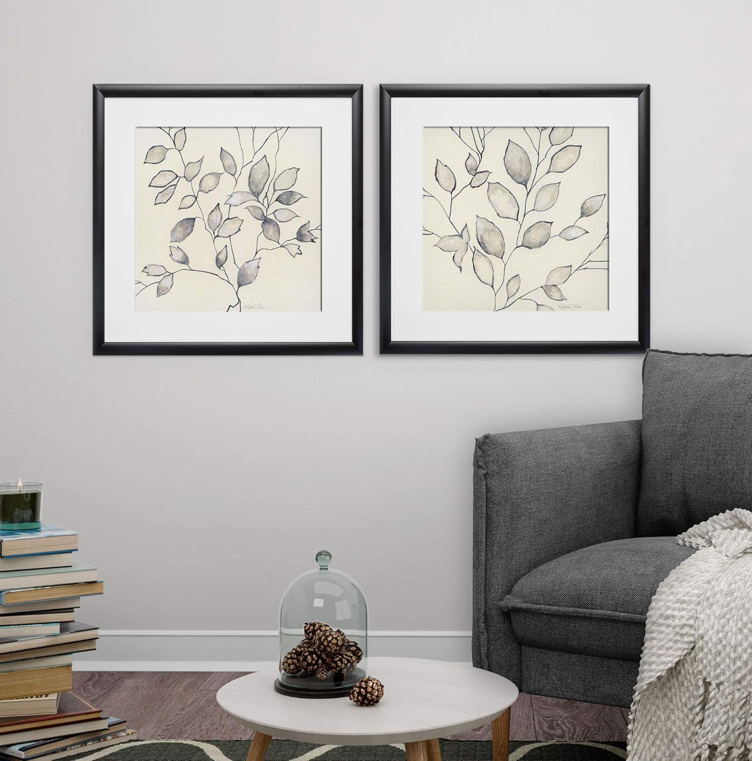 Whispering Leaves Black and White 2-Piece Framed Art Print Set