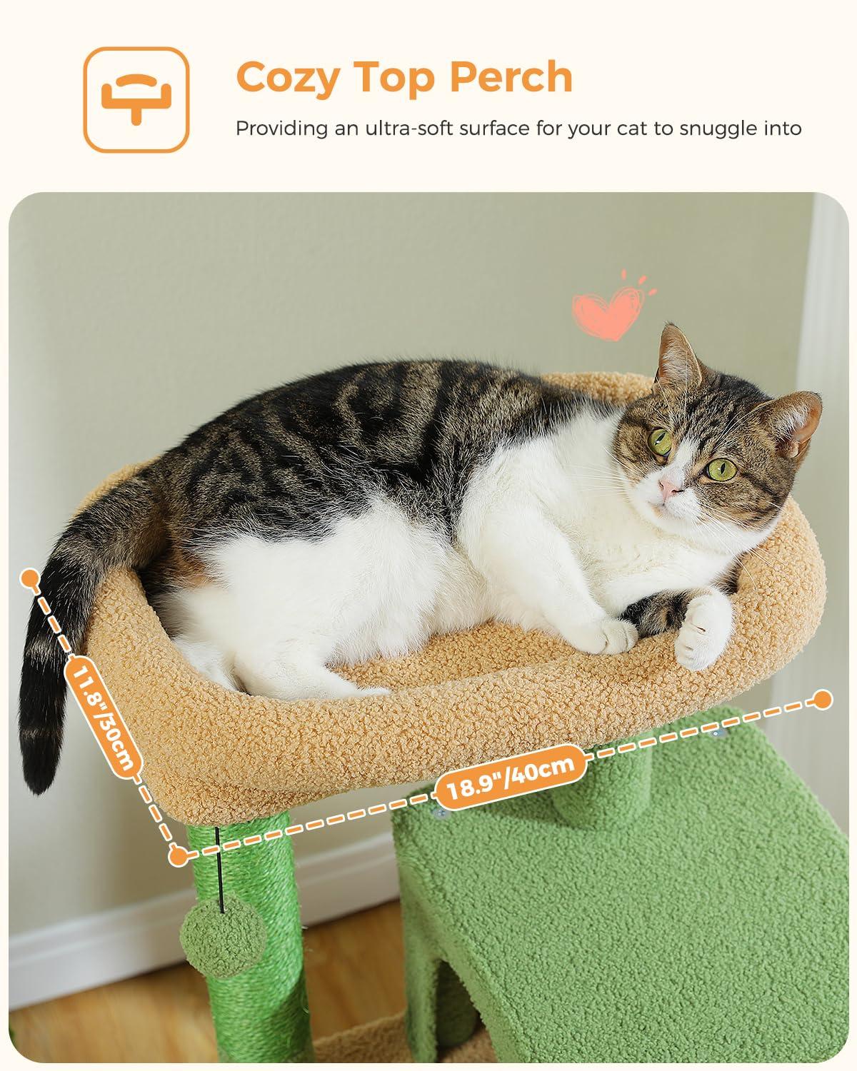 Cat Tree for Indoor Cats, 45.7" Multi-Level Cat Tower with Large Metal Frame Hammock, Cat Condo with 4 Scratching Posts and Top Perch for Small Medium Cat, Beige