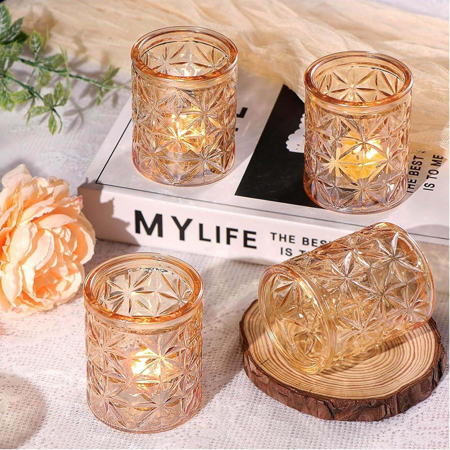 Gold Embossed Glass Tealight Candle Holders Set of 36