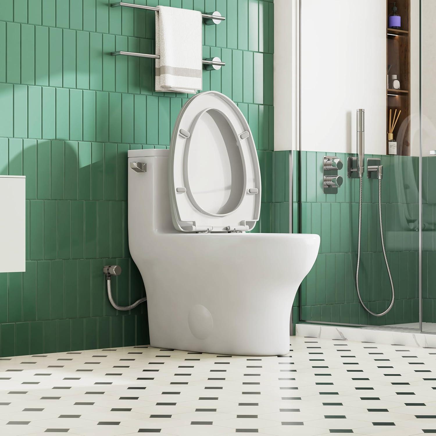 Eridanus One Piece Toilet Elongated With Soft Closing Seat, Comfortable ADA Compliant 17" Chair Height Seat, Powerful & Quiet Left Side Trip Lever Flush (1.28 GPF), 12" Rough-In