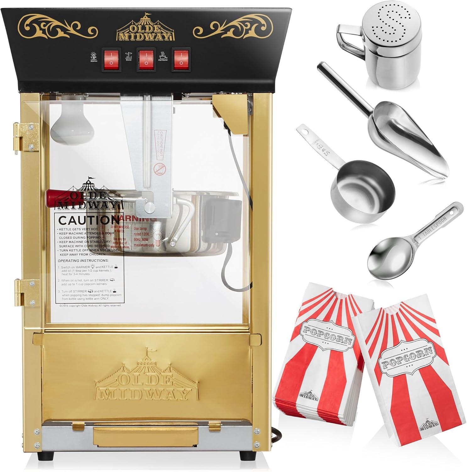 Olde Midway Movie Theater-Style Countertop Popcorn Machine Popper with 8 oz Kettle