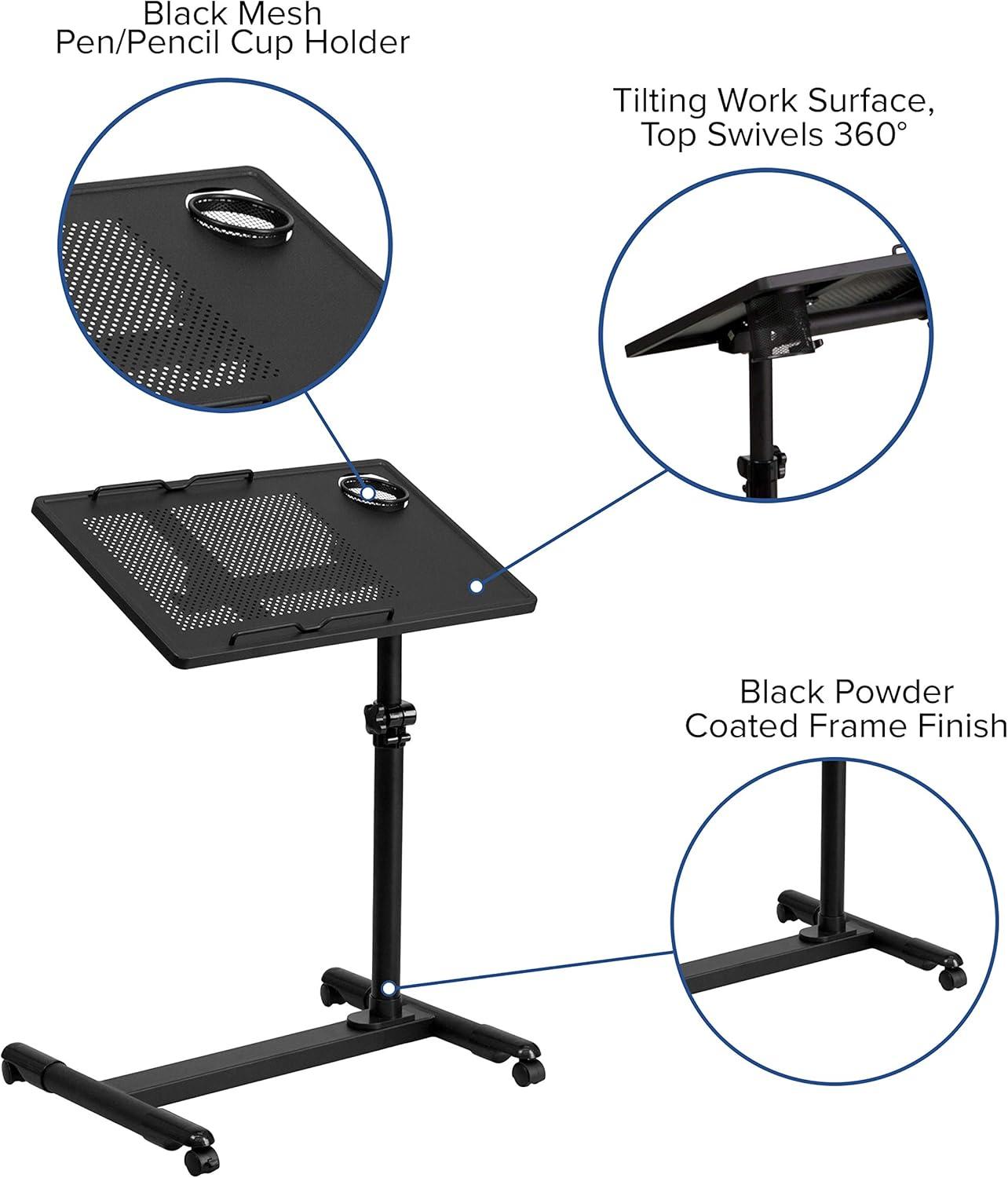 Flash Furniture Black Adjustable Height Steel Mobile Computer Desk