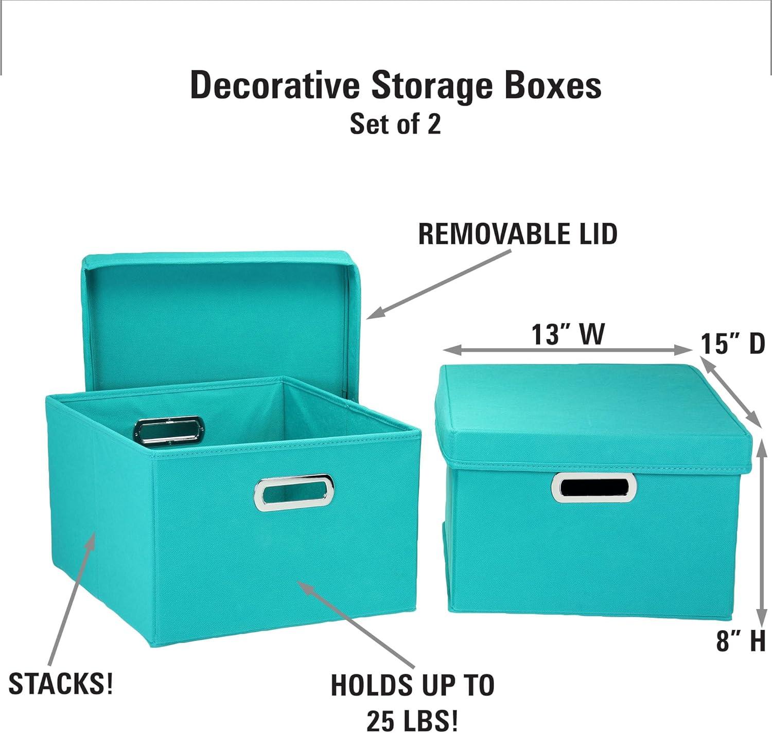 Aqua Fabric Collapsible Stackable Storage Boxes with Lids