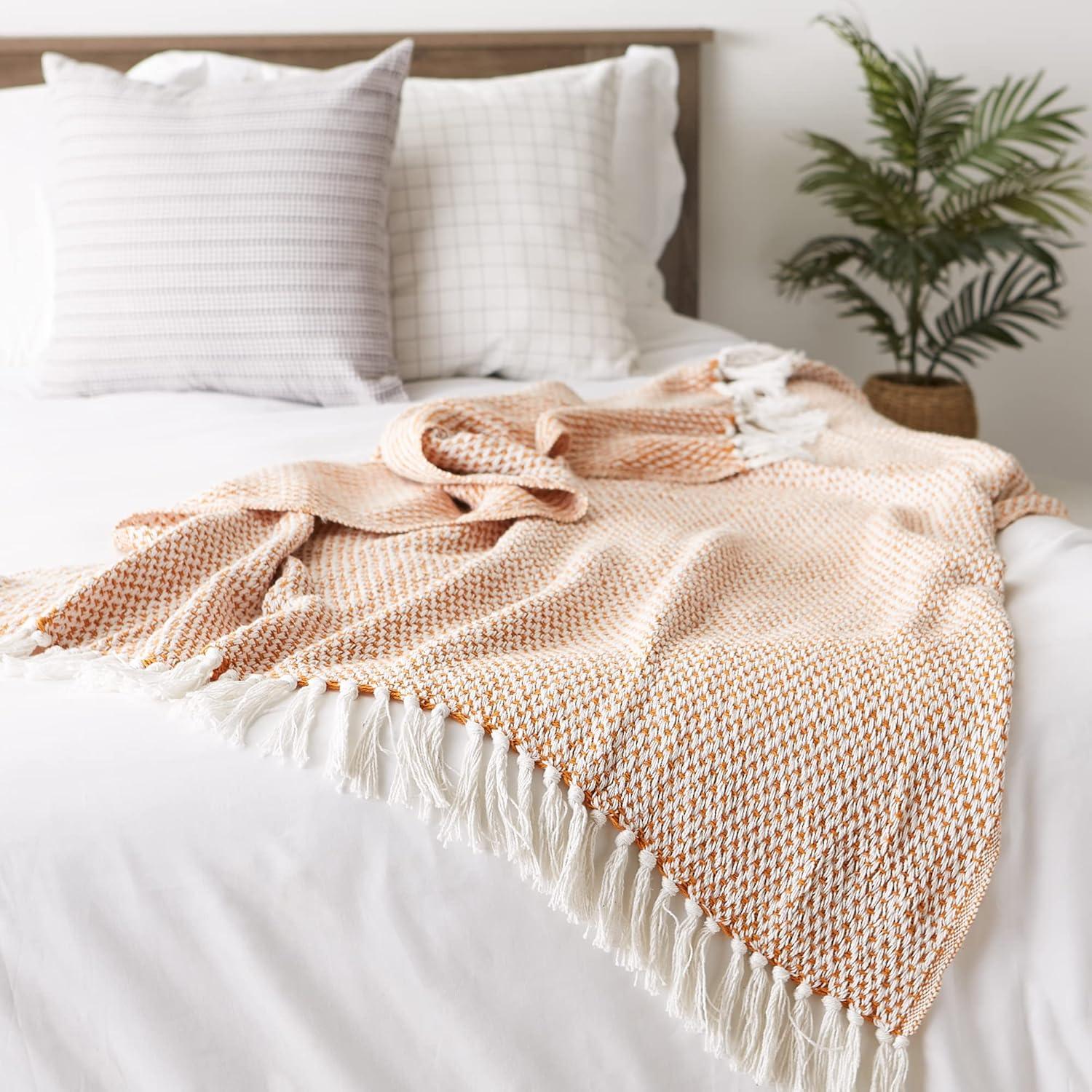 50"x60" Basketweave Cotton Throw Blanket - Pumpkin Spice