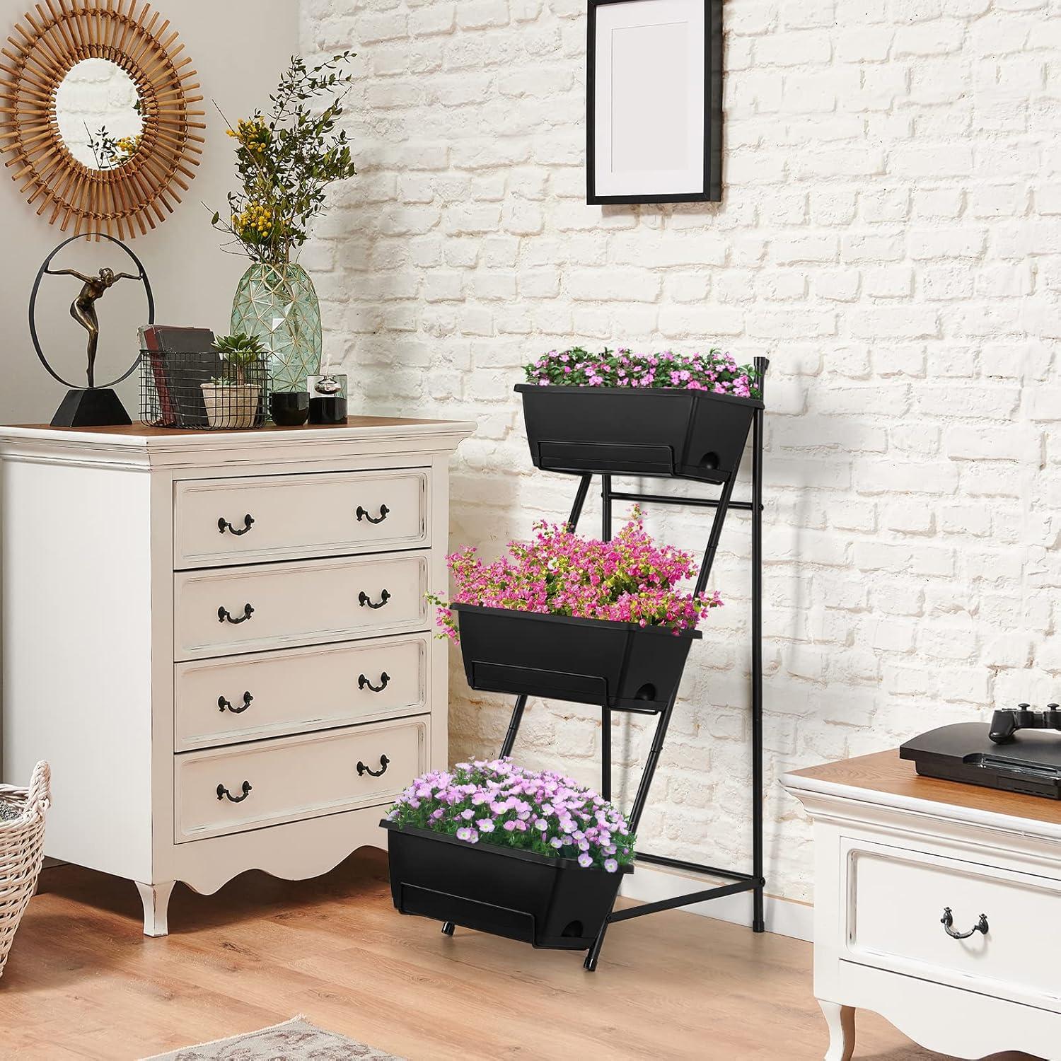 Raised Garden Bed 3 Tier Vertical Garden Planter Standing Garden Bed Planter Box Outdoor Herb Planter with Drainage Holes Removable Tray for Patio Balcony Porch Green C49