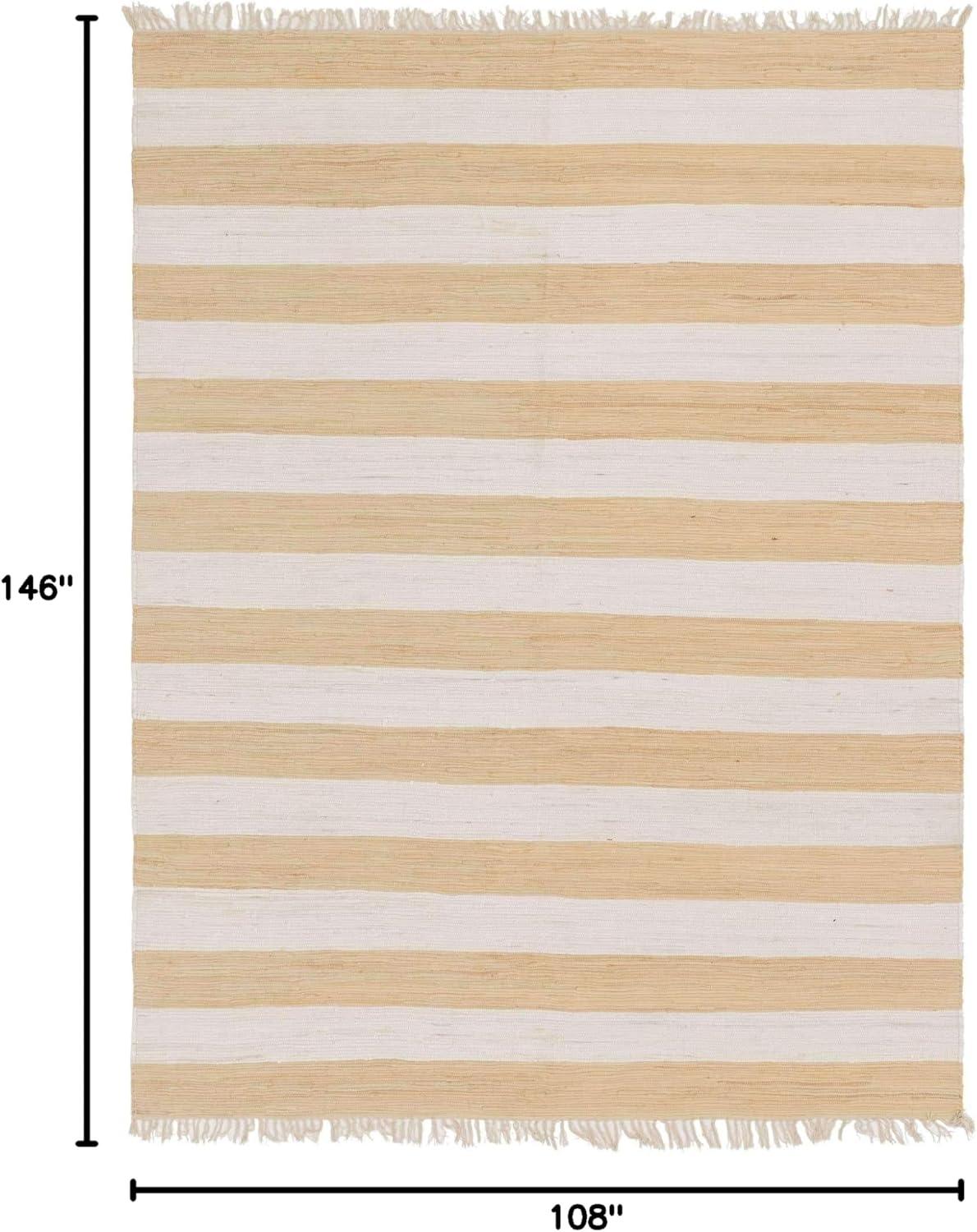 Unique Loom Chindi Rag Collection Area Rug - Striped (9'  x 12' 2" Rectangle Beige/Ivory)