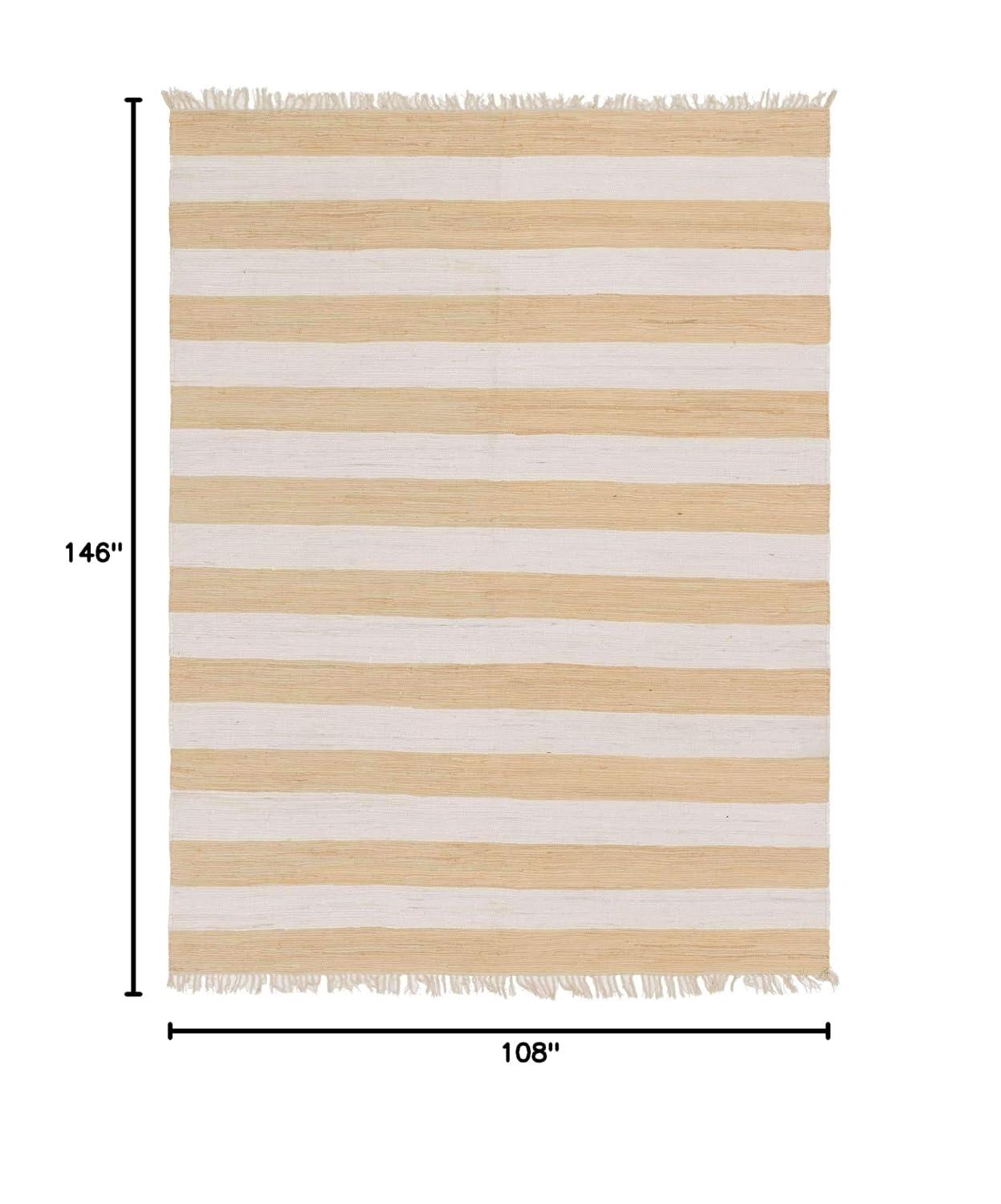 Unique Loom Chindi Rag Collection Area Rug - Striped (9'  x 12' 2" Rectangle Beige/Ivory)