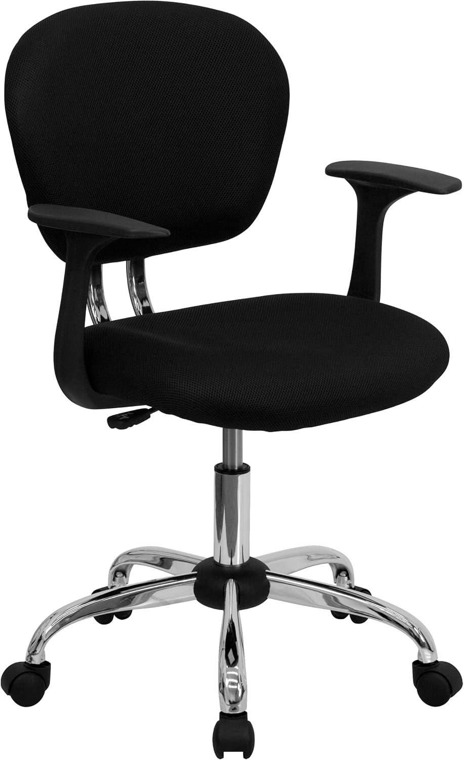 Flash Furniture Beverly Mid-Back Black Mesh Padded Swivel Task Office Chair with Chrome Base and Arms