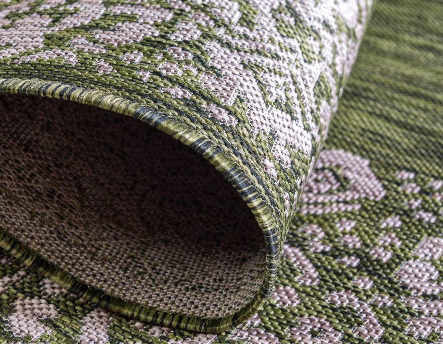 Unique Loom Outdoor Border Collection Area Rug - Floral Border (9' x 12' Rectangle Green/Ivory)