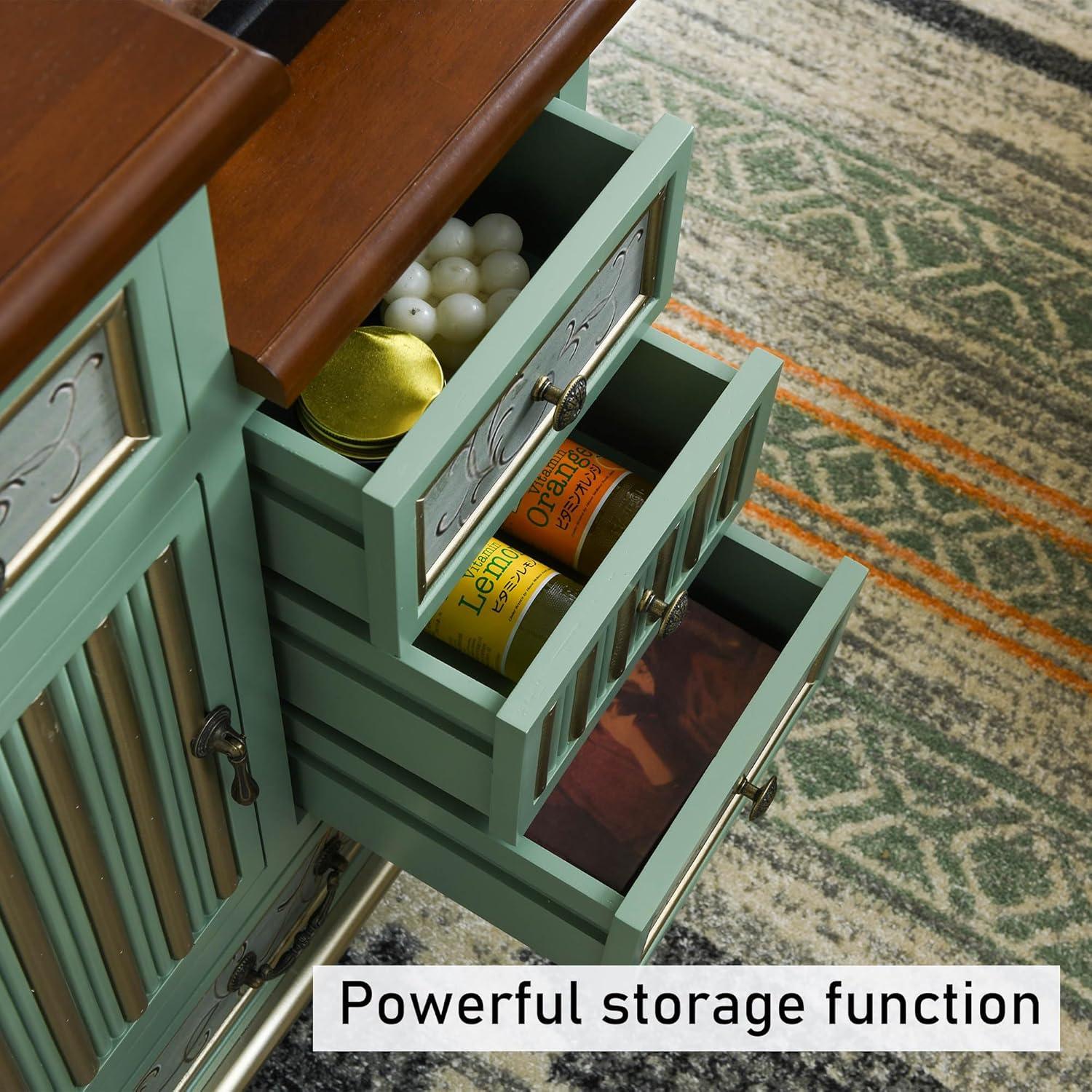 Fienley Farmhouse 21.6"W x 30.6"H x 11.8"D 1-Door Carved Wood Accent Chest With 5-Drawers, Rich Natural,Blue