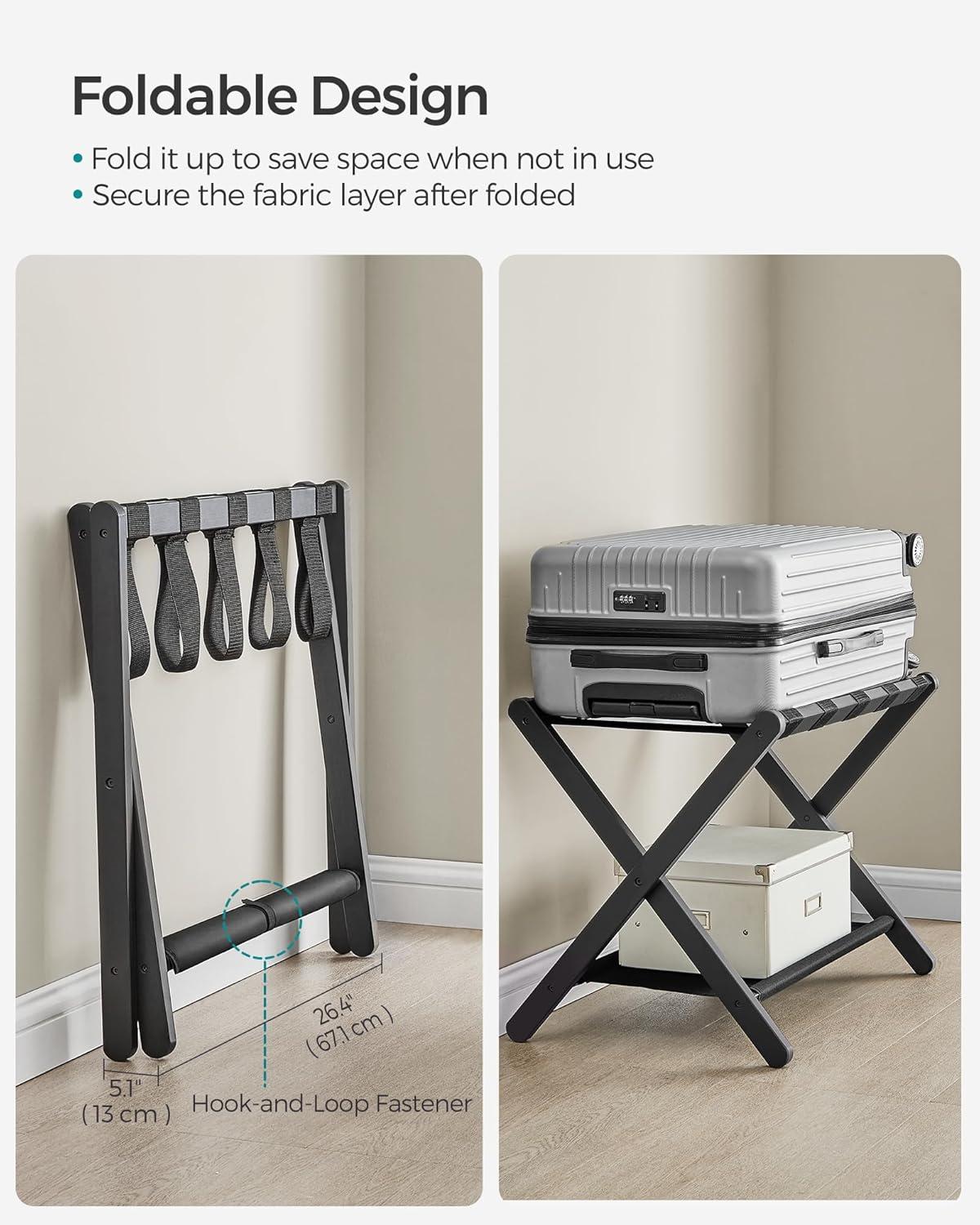 Bisiot Luggage Rack, Folding Suitcase Stand With Storage Shelf Holds Up To 131 Lb